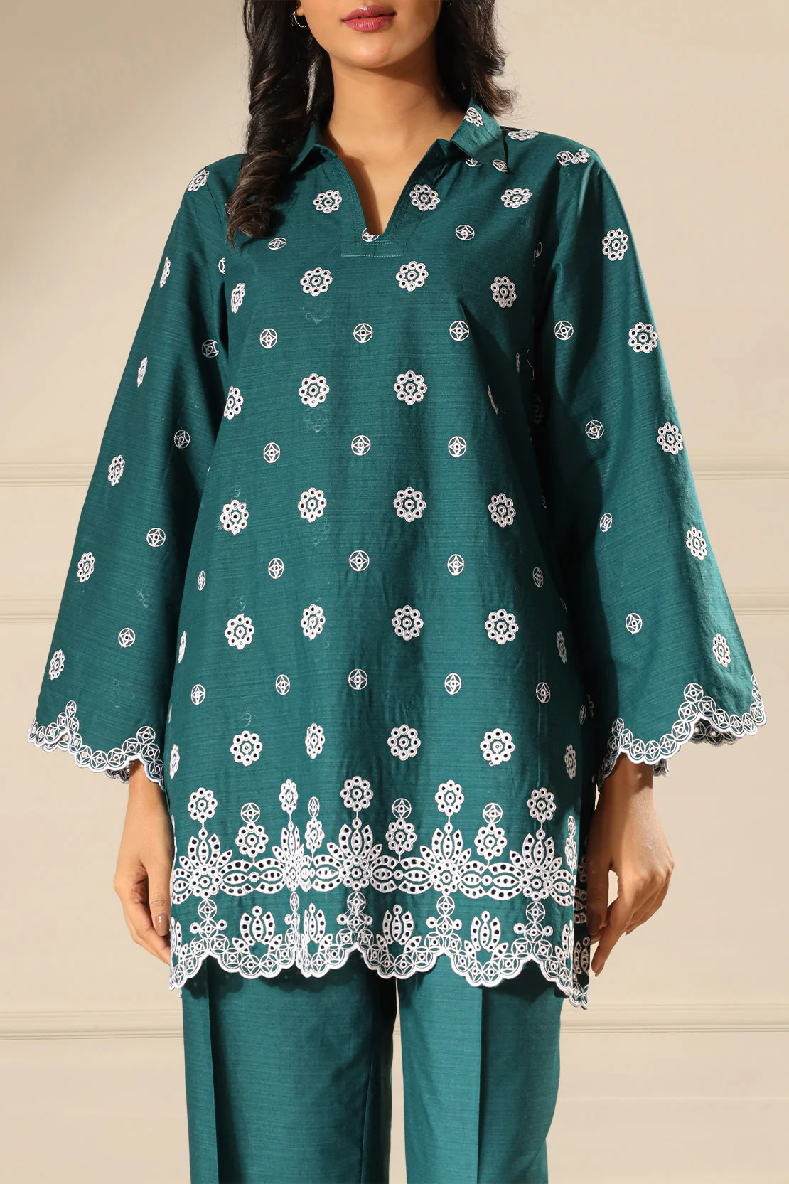Solid Embroidered Slub Viscose Stitched 2 Piece (Shirt/Trouser) - Image 5