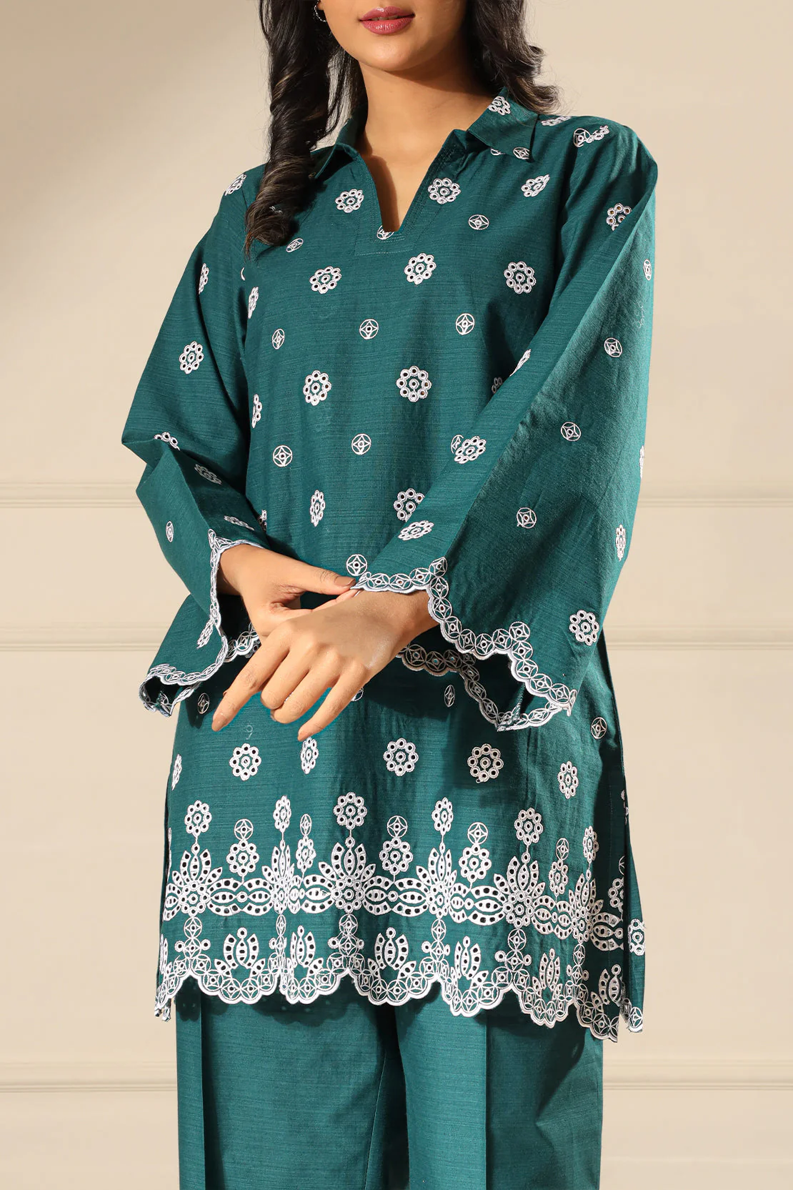 Solid Embroidered Slub Viscose Stitched 2 Piece (Shirt/Trouser) - Image 6