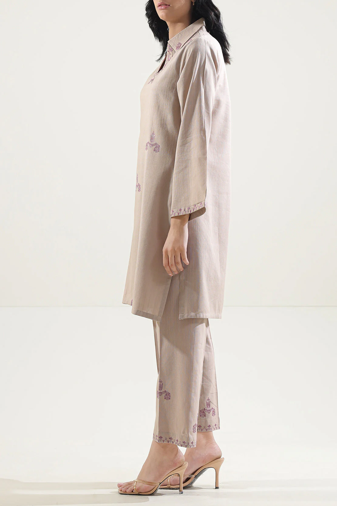 Solid Embroidered Slub Viscose Stitched 2 Piece (Shirt/Trouser) - Image 2