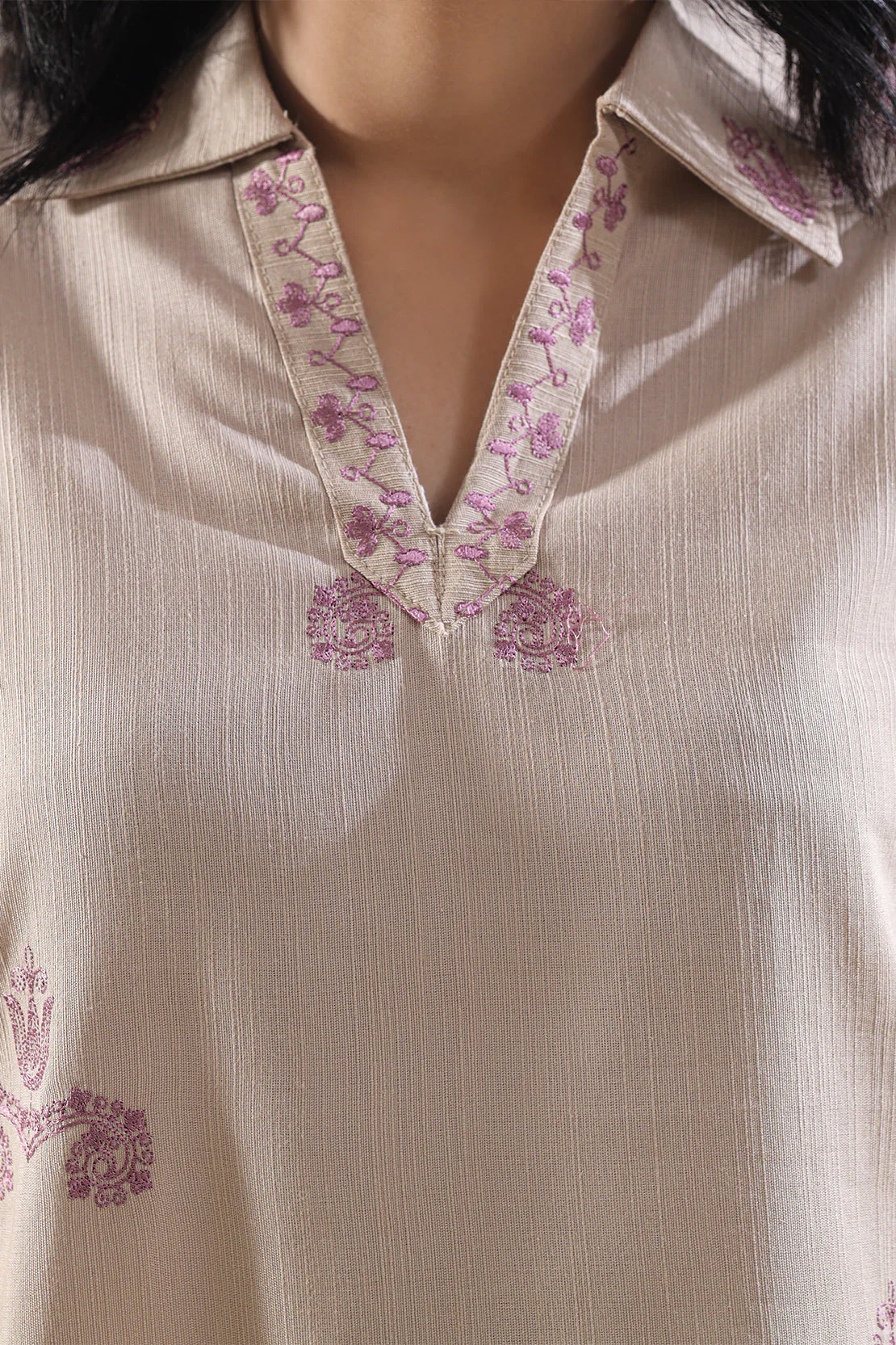 Solid Embroidered Slub Viscose Stitched 2 Piece (Shirt/Trouser) - Image 4