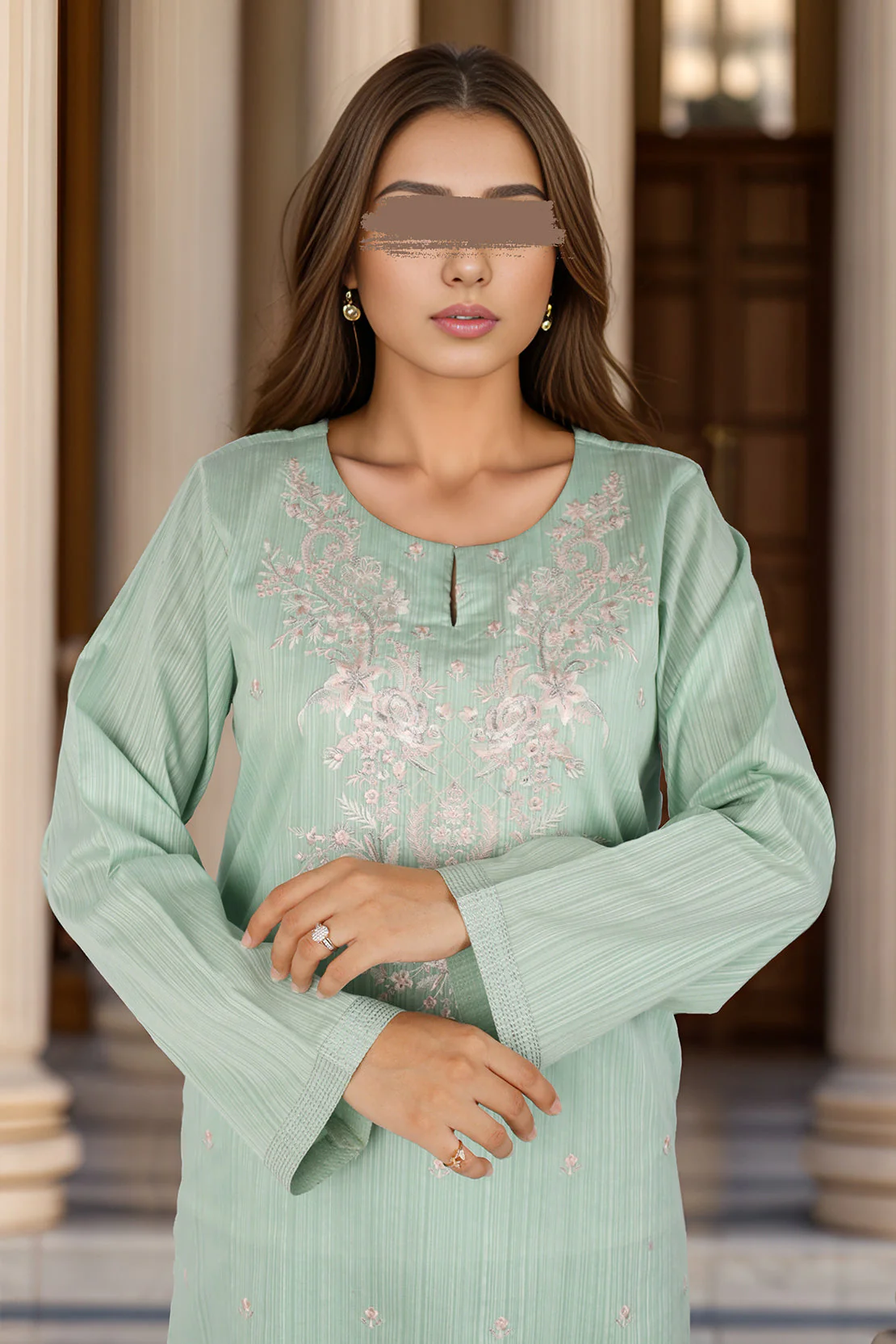 Solid Embroidered Slub Viscose Stitched 2 Piece (Shirt/Trouser) - Image 3