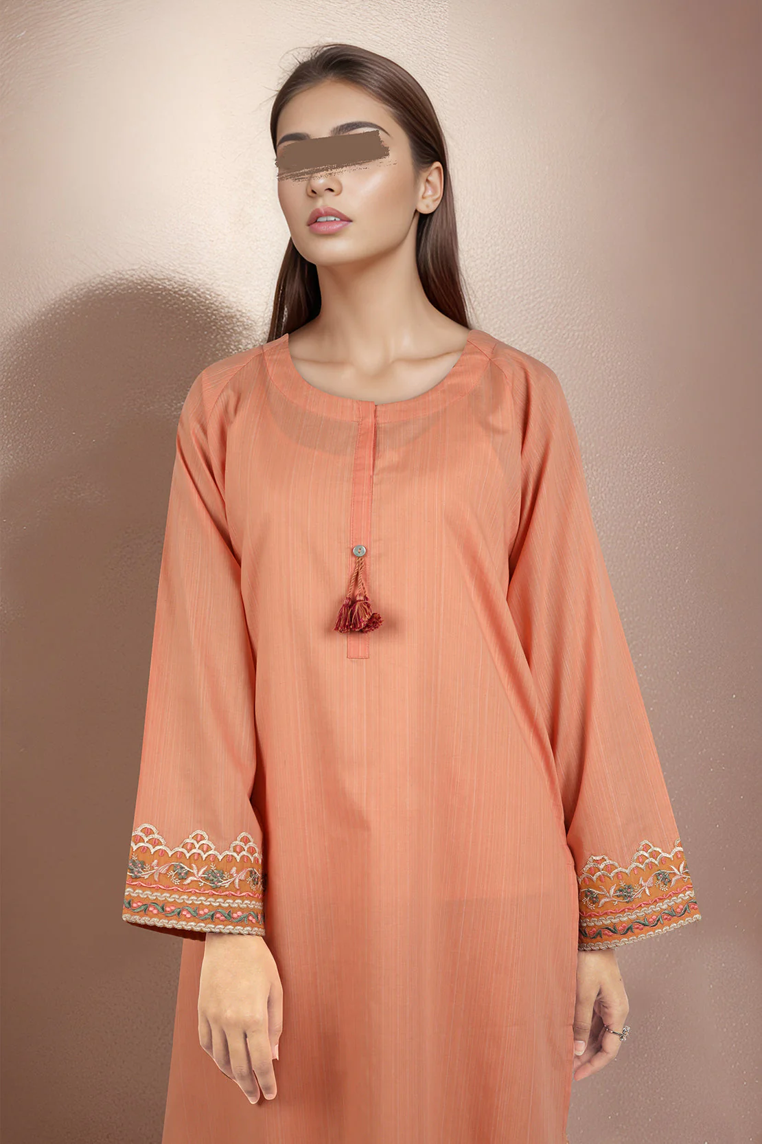Solid Embroidered Slub Viscose Stitched 2 Piece (Shirt/Trouser) - Image 3