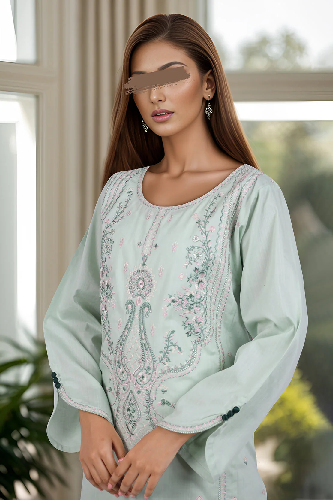 Solid Embroidered Slub Viscose Stitched 2 Piece (Shirt/Trouser) - Image 3
