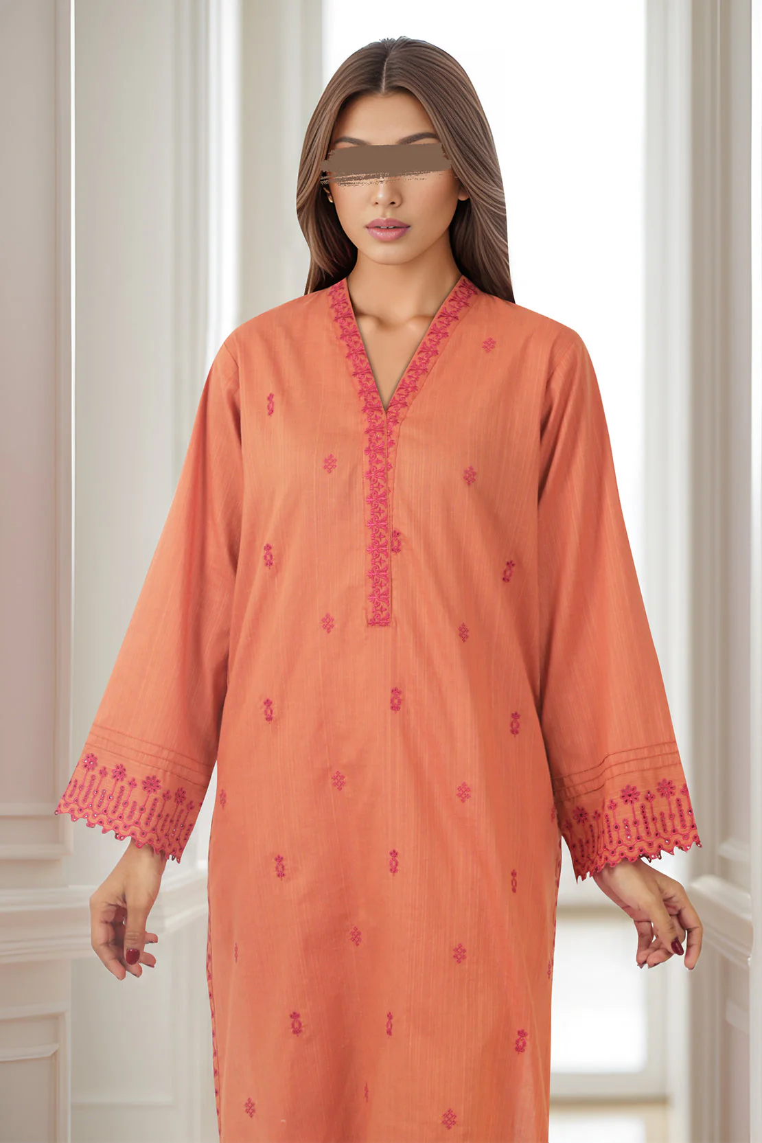 Solid Embroidered Slub Viscose Stitched 2 Piece (Shirt/Trouser) - Image 2