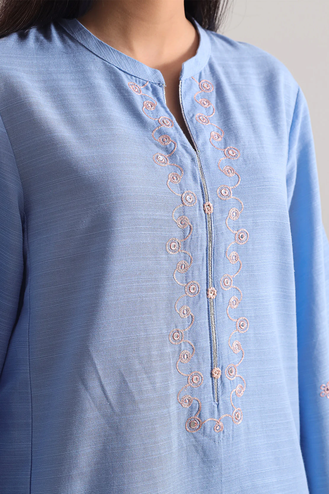 Solid Embroidered Slub Viscose Stitched 2 Piece (Shirt/Trouser) - Image 4