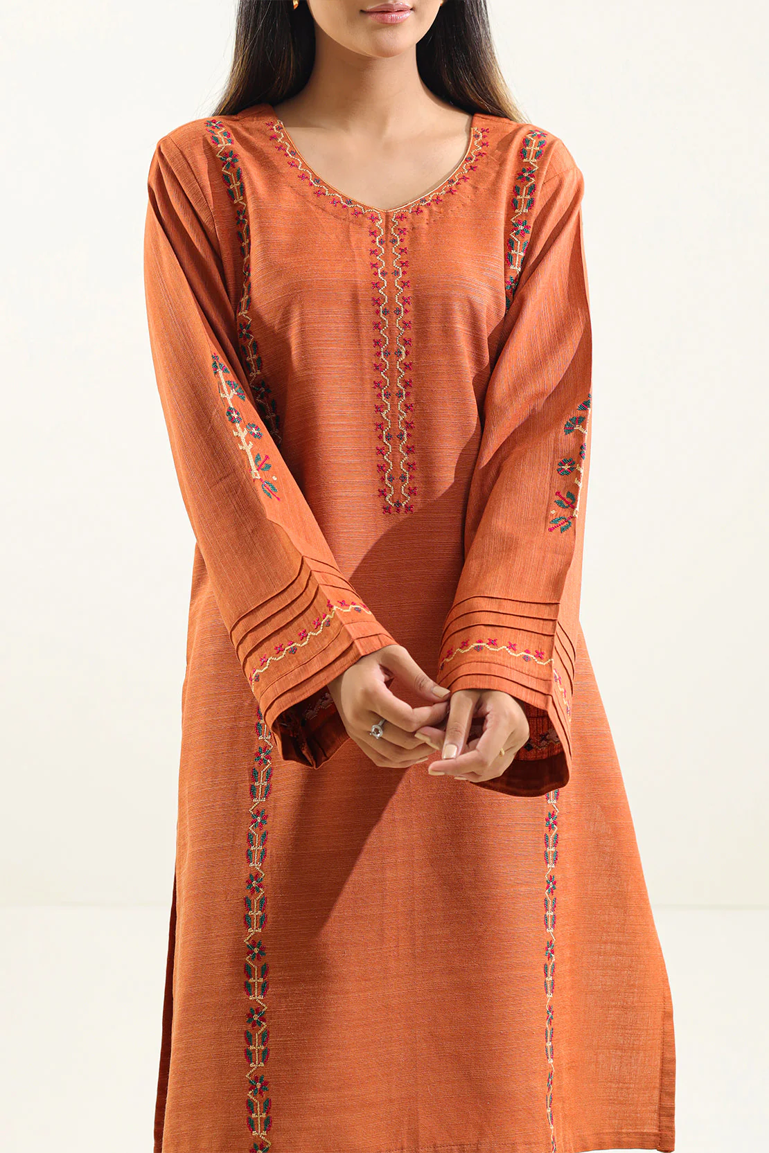 Solid Embroidered Slub Viscose Stitched 2 Piece (Shirt/Trouser) - Image 3