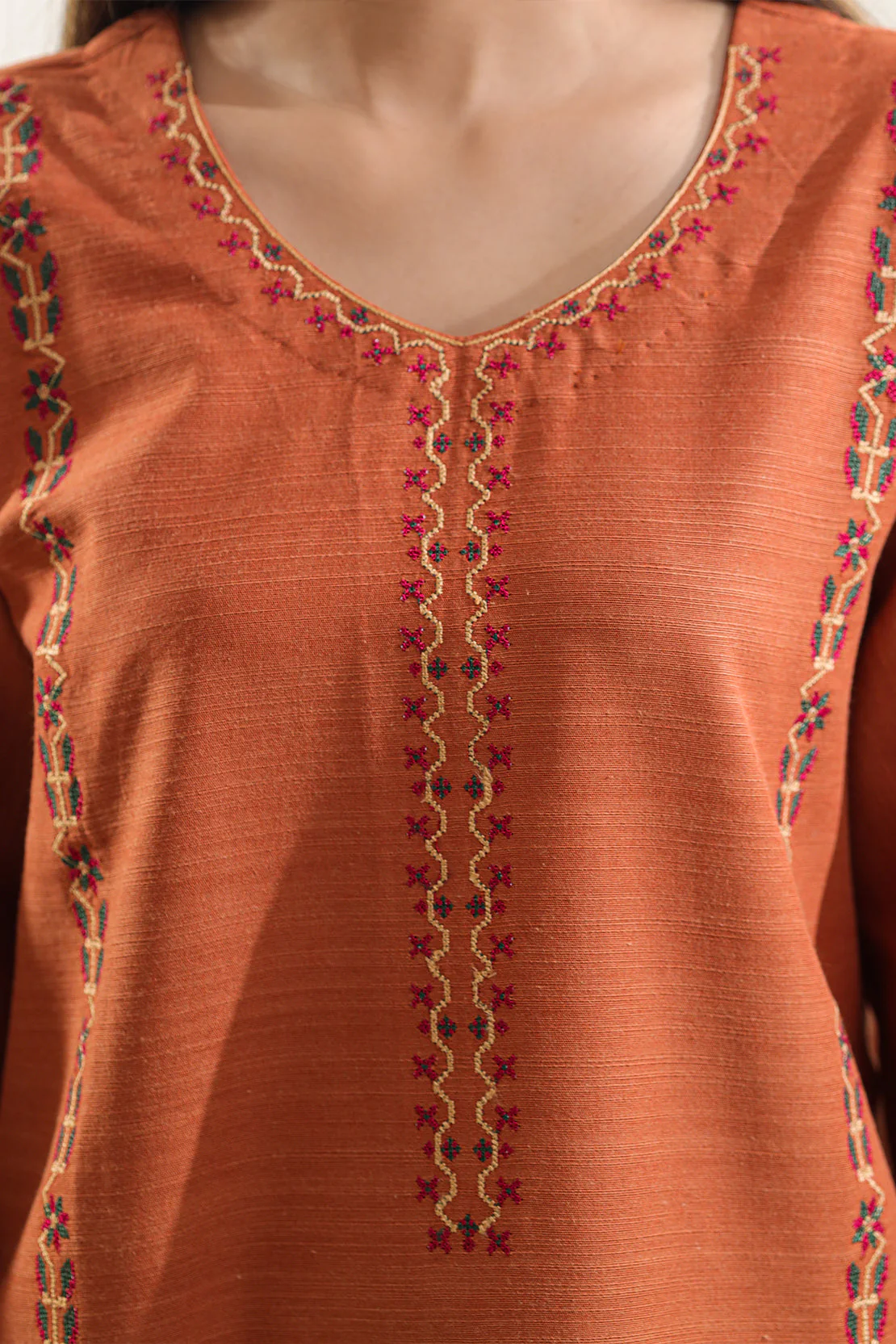Solid Embroidered Slub Viscose Stitched 2 Piece (Shirt/Trouser) - Image 4