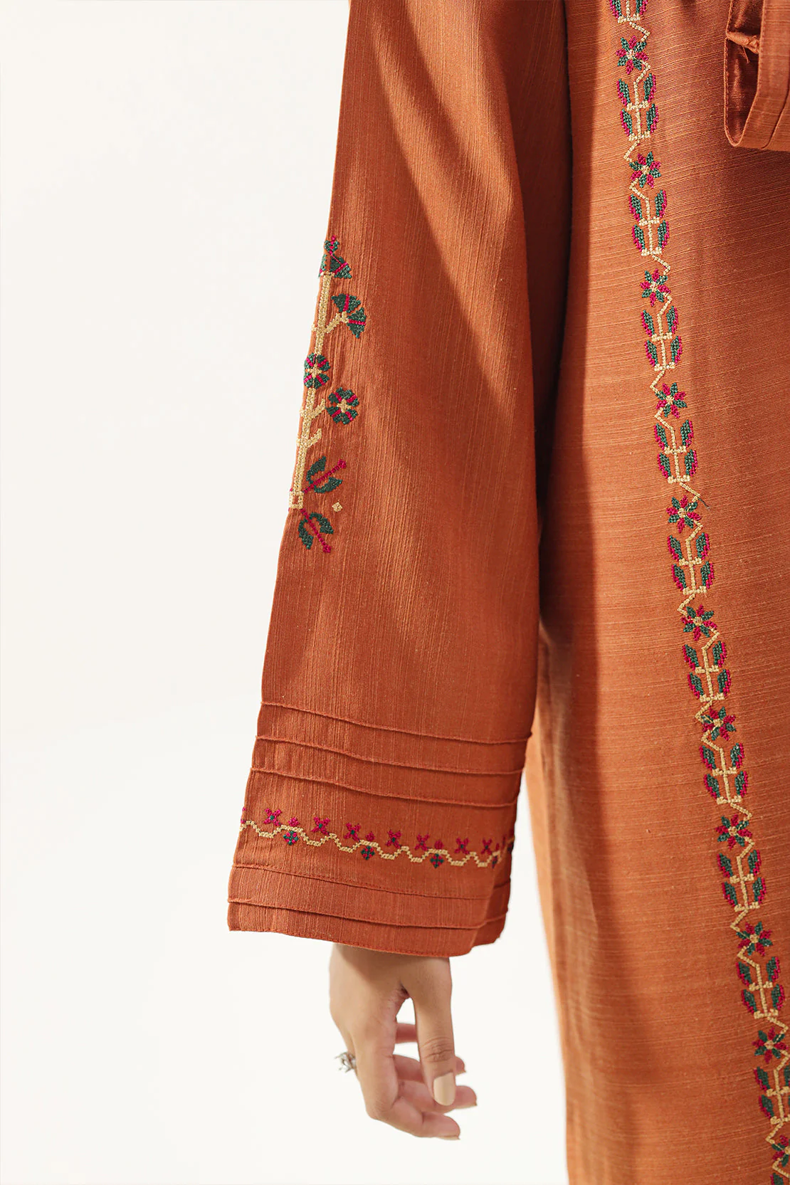 Solid Embroidered Slub Viscose Stitched 2 Piece (Shirt/Trouser) - Image 5