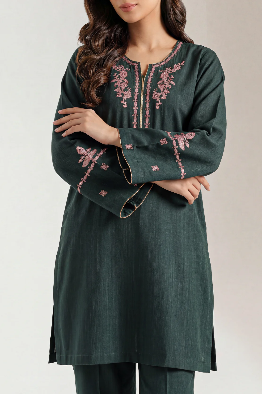 Solid Embroidered Slub Viscose Stitched Shirt