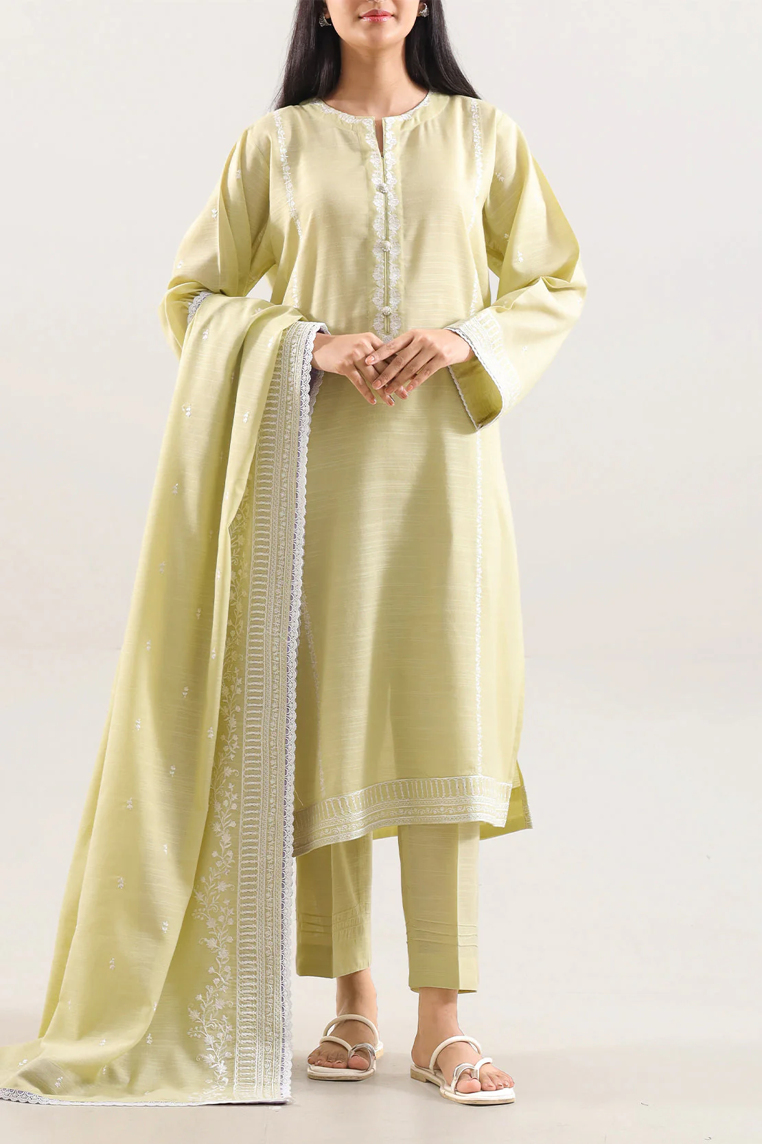 Solid Embroidered Soft Touch Cotton Stitched 3 Piece - Image 3