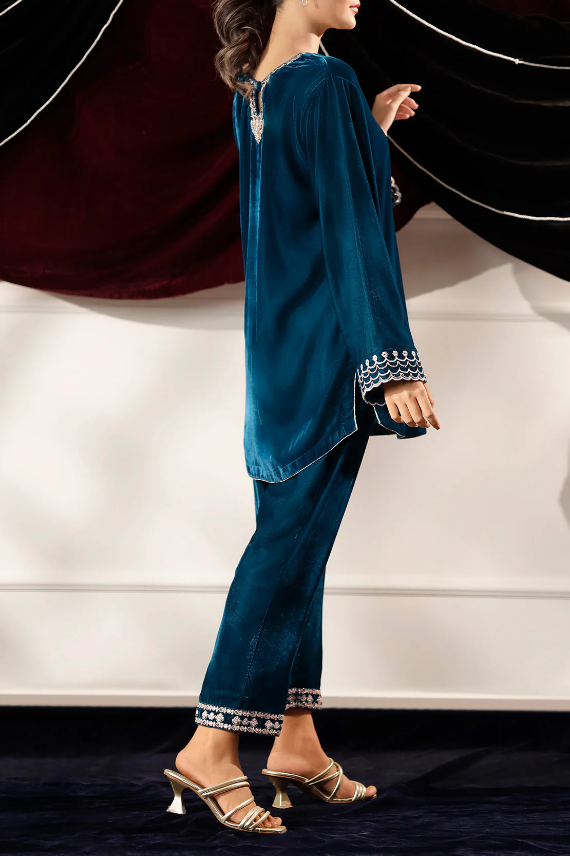 Solid Embroidered Velvet Stitched (Shirt/Trouser) - Image 3