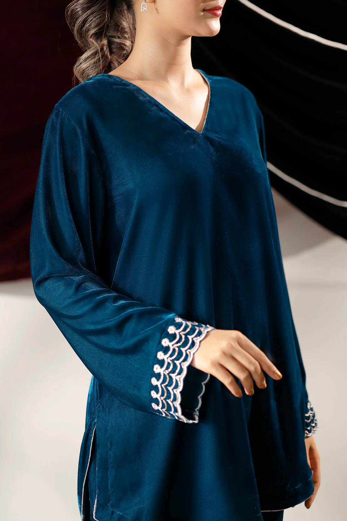 Solid Embroidered Velvet Stitched (Shirt/Trouser) - Image 5