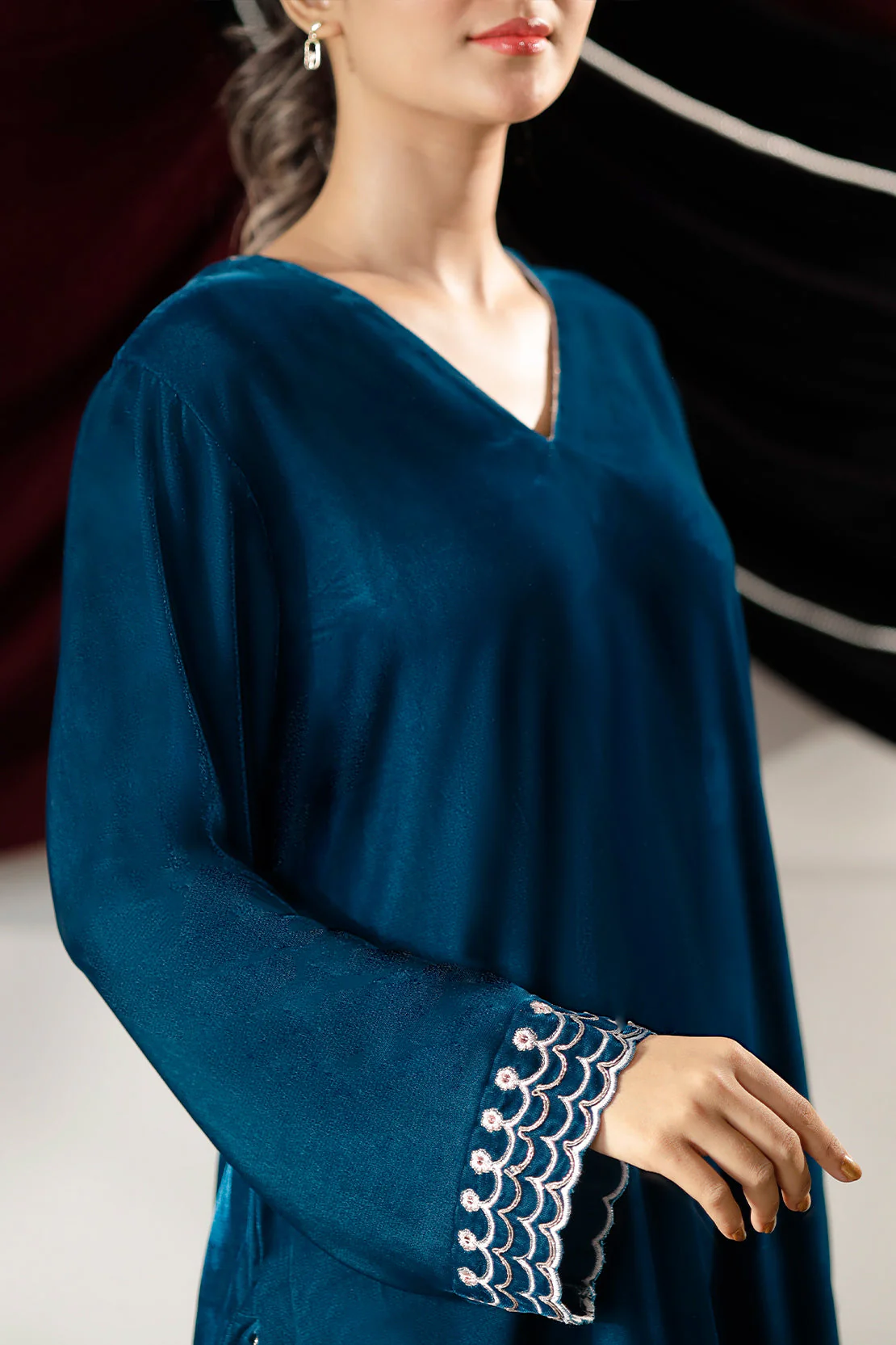 Solid Embroidered Velvet Stitched (Shirt/Trouser) - Image 6