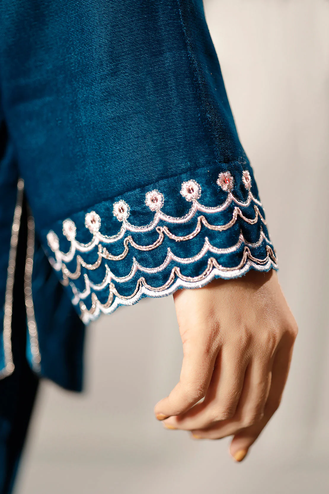 Solid Embroidered Velvet Stitched (Shirt/Trouser) - Image 8