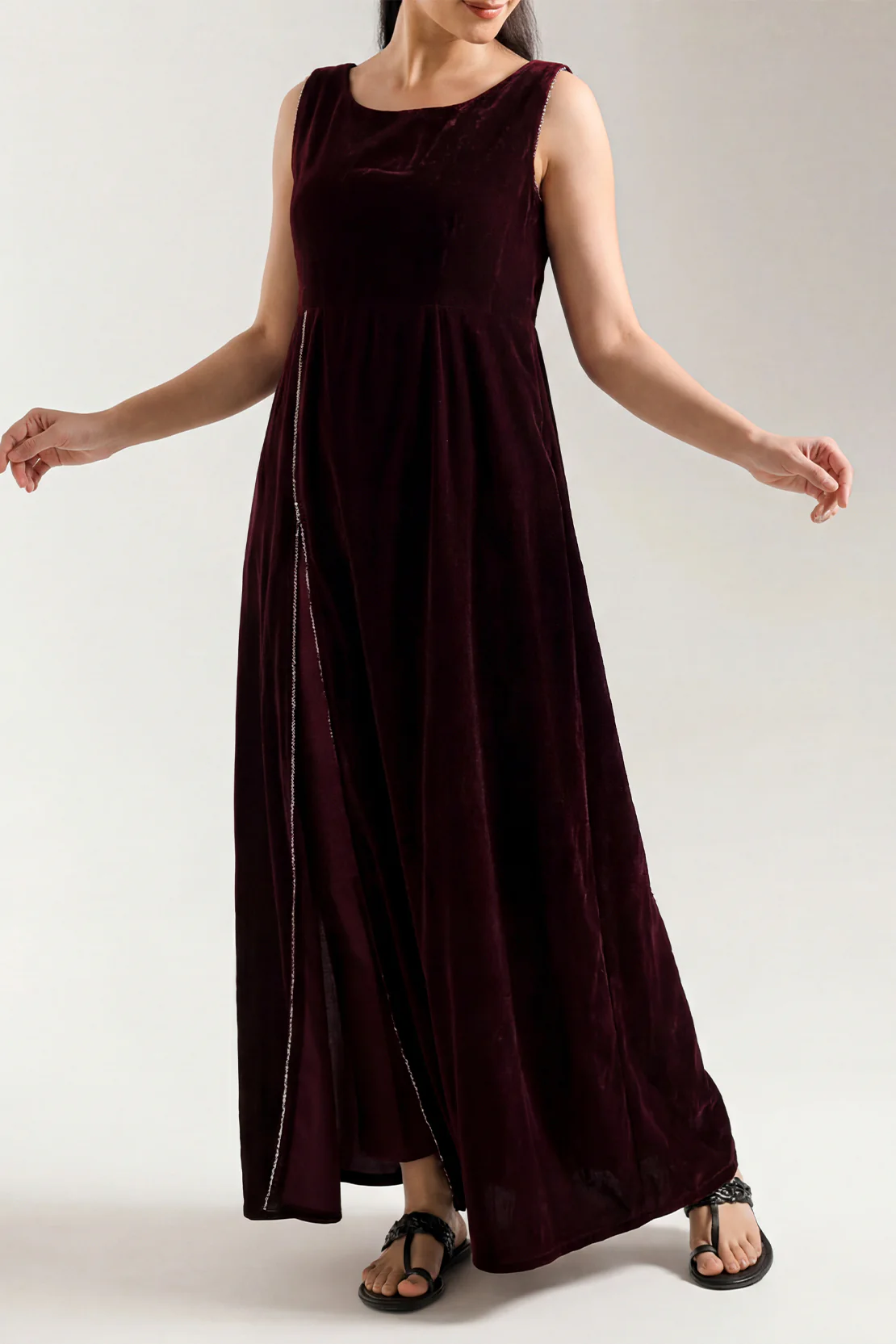 Solid Embroidered Velvet Stitched (Shirt/Trouser)