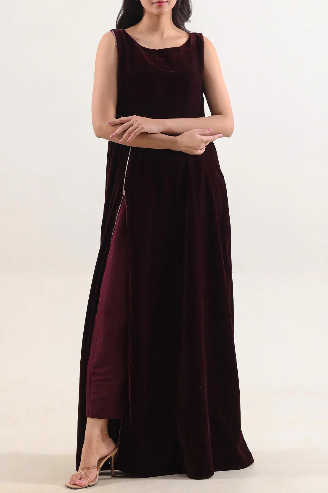 Solid Embroidered Velvet Stitched (Shirt/Trouser) - Image 3
