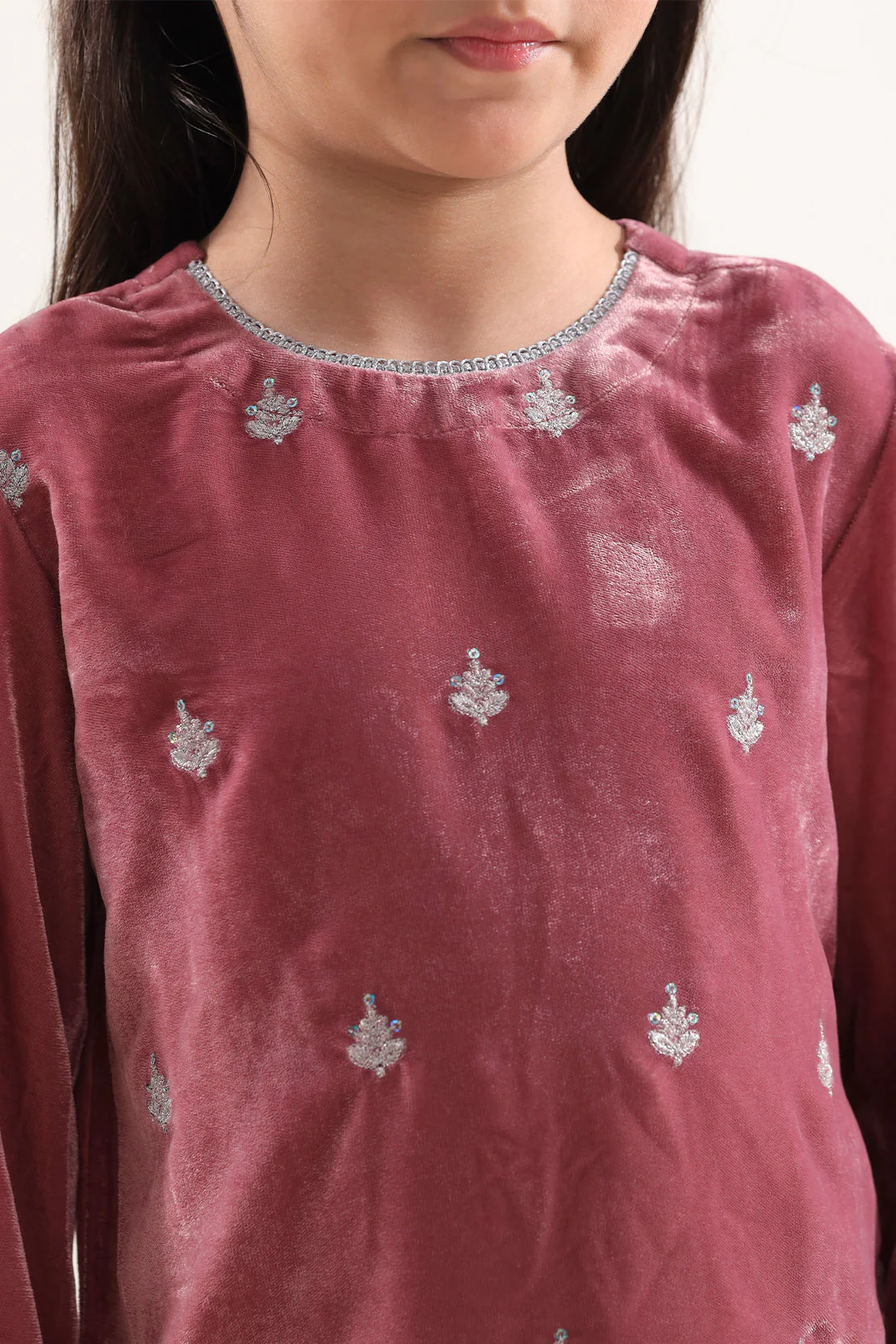 Solid Embroidered Velvet Stitched Shirt/trouser For Kids - Image 3