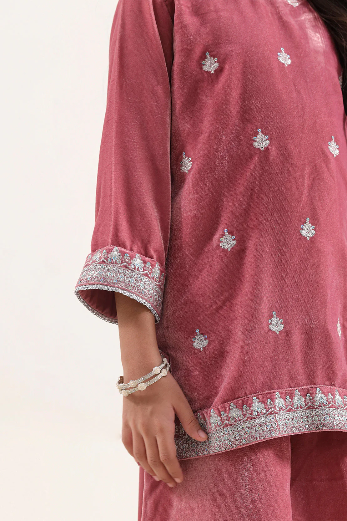 Solid Embroidered Velvet Stitched Shirt/trouser For Kids - Image 4