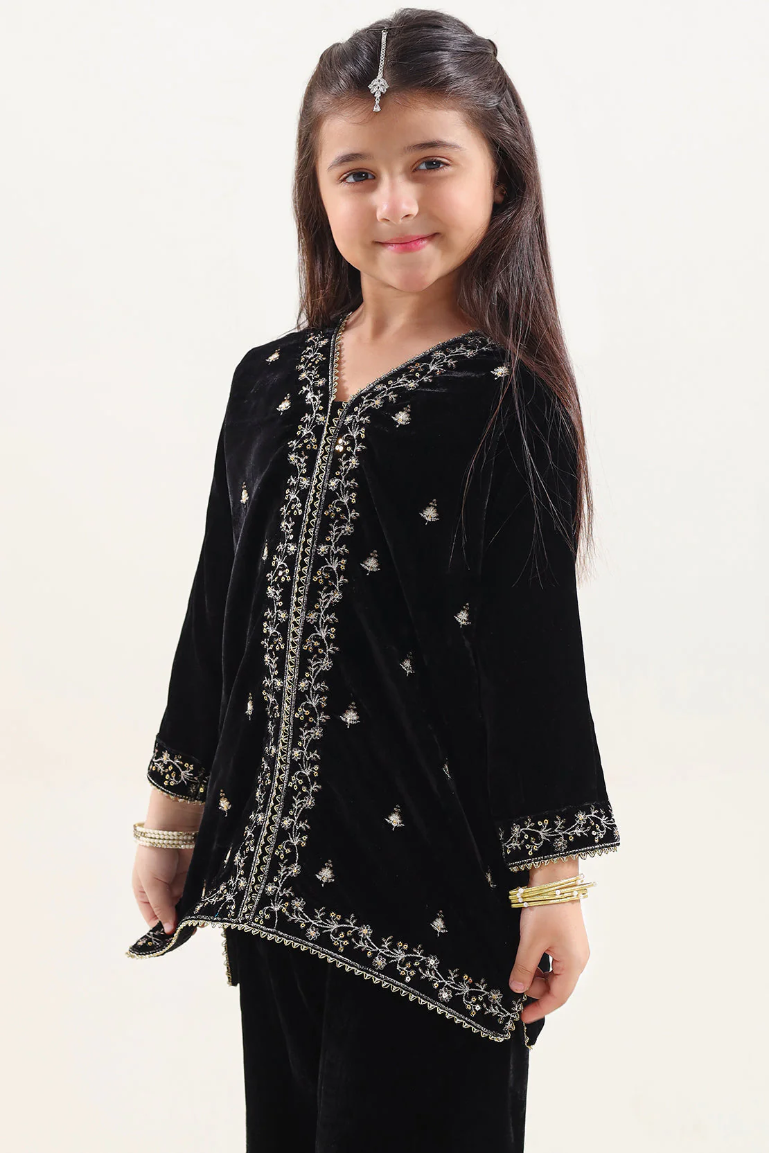 Solid Embroidered Velvet Stitched Shirt/trouser For Kids - Image 3
