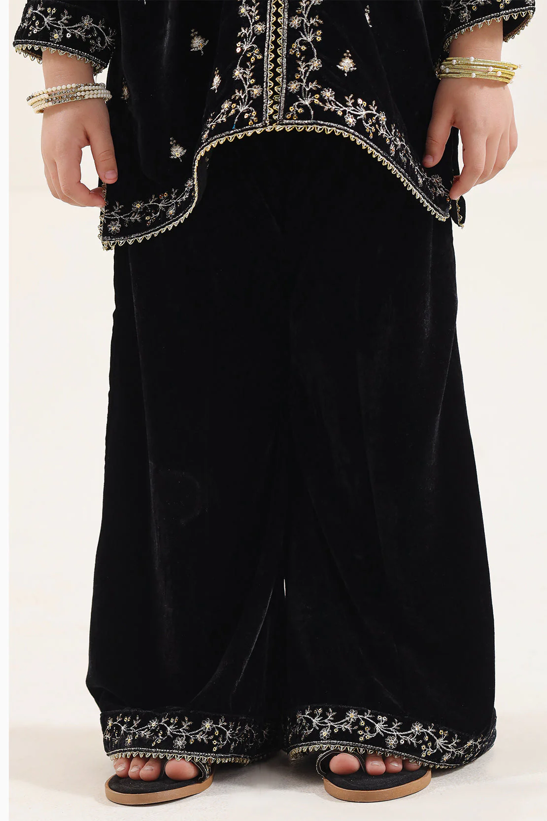 Solid Embroidered Velvet Stitched Shirt/trouser For Kids - Image 6