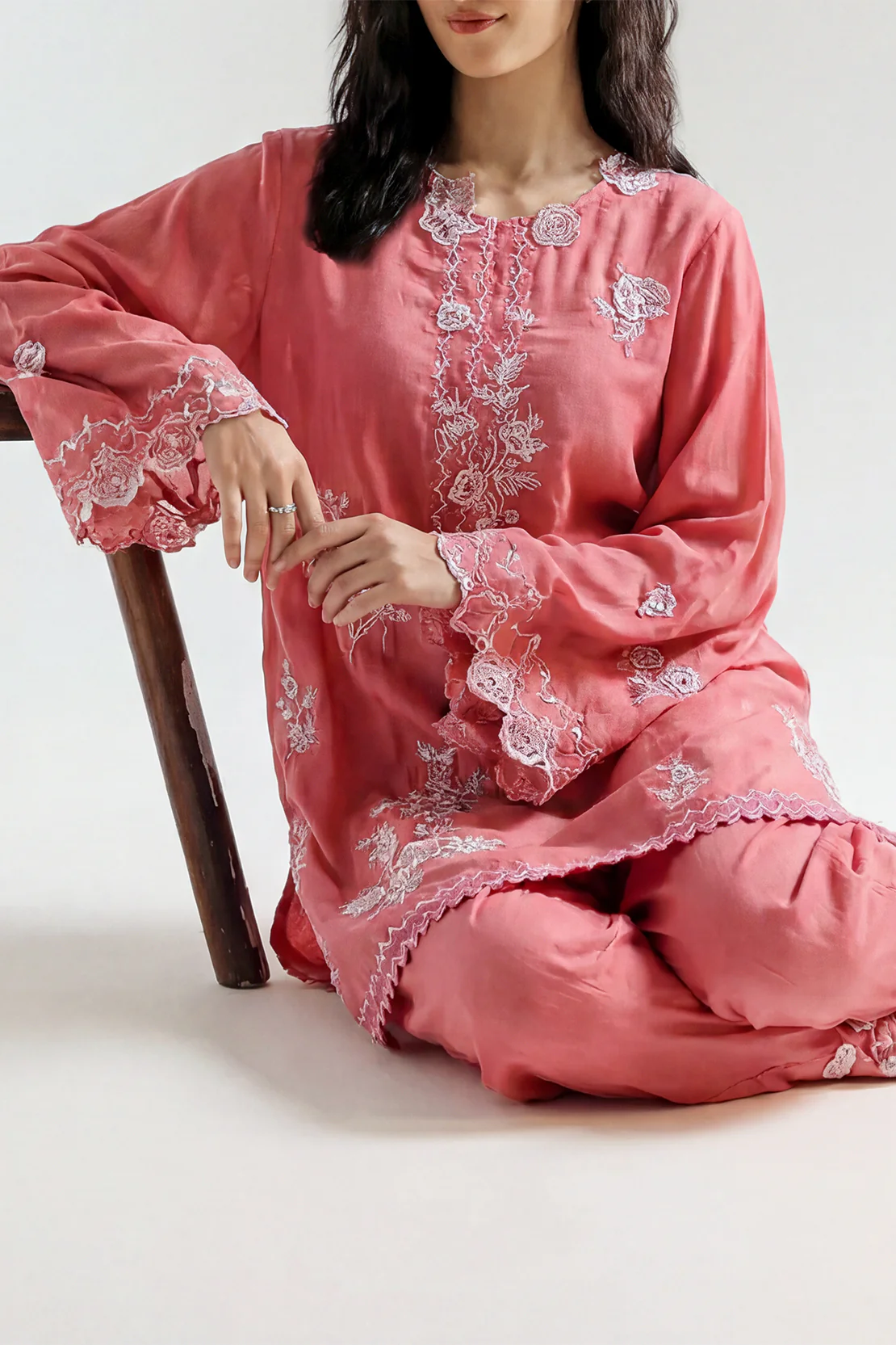 Solid Embroidered Velvet Stitched (Shirt/Trouser)