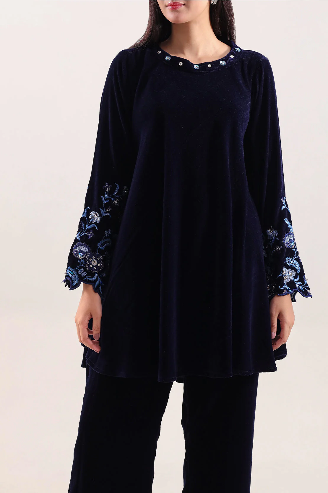 Solid Embroidered Velvet Stitched (Shirt/Trouser) - Image 4