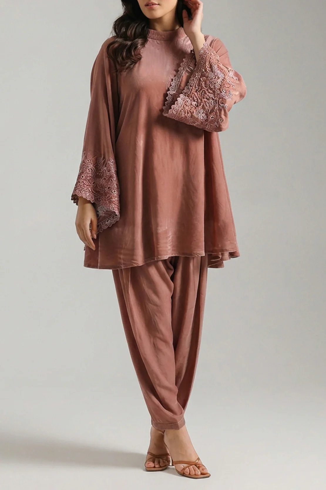 Solid Embroidered Velvet Stitched (Shirt/Trouser)