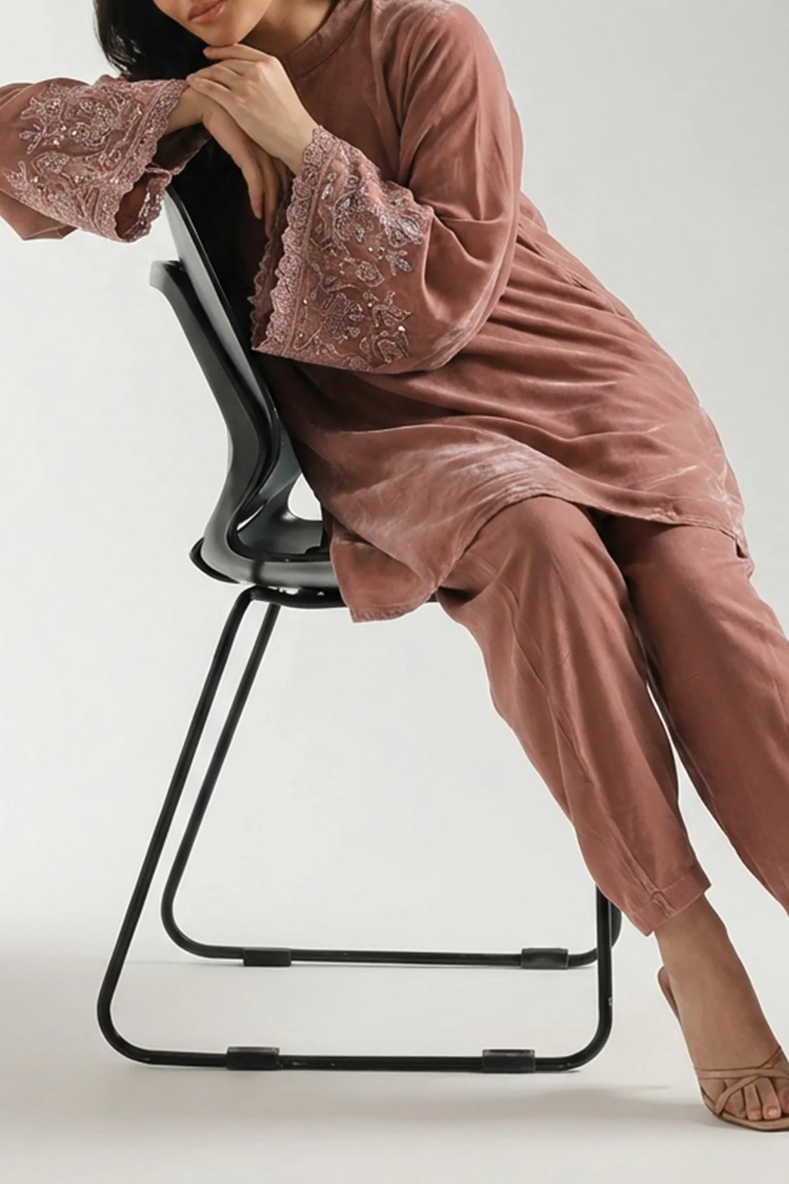 Solid Embroidered Velvet Stitched (Shirt/Trouser) - Image 2