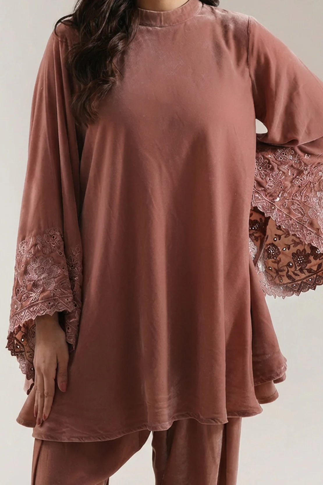 Solid Embroidered Velvet Stitched (Shirt/Trouser) - Image 3