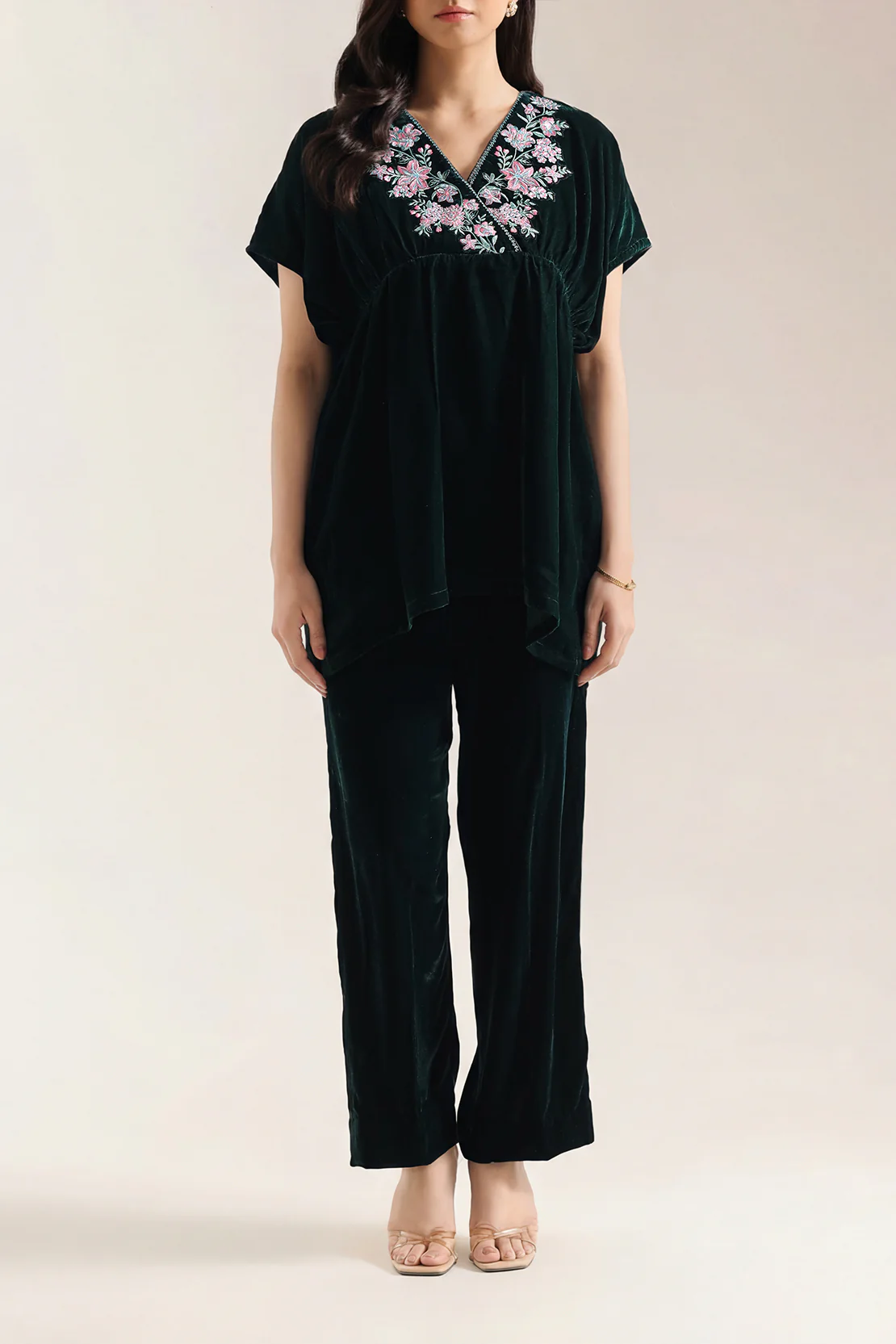 Solid Embroidered Velvet Stitched Shirt