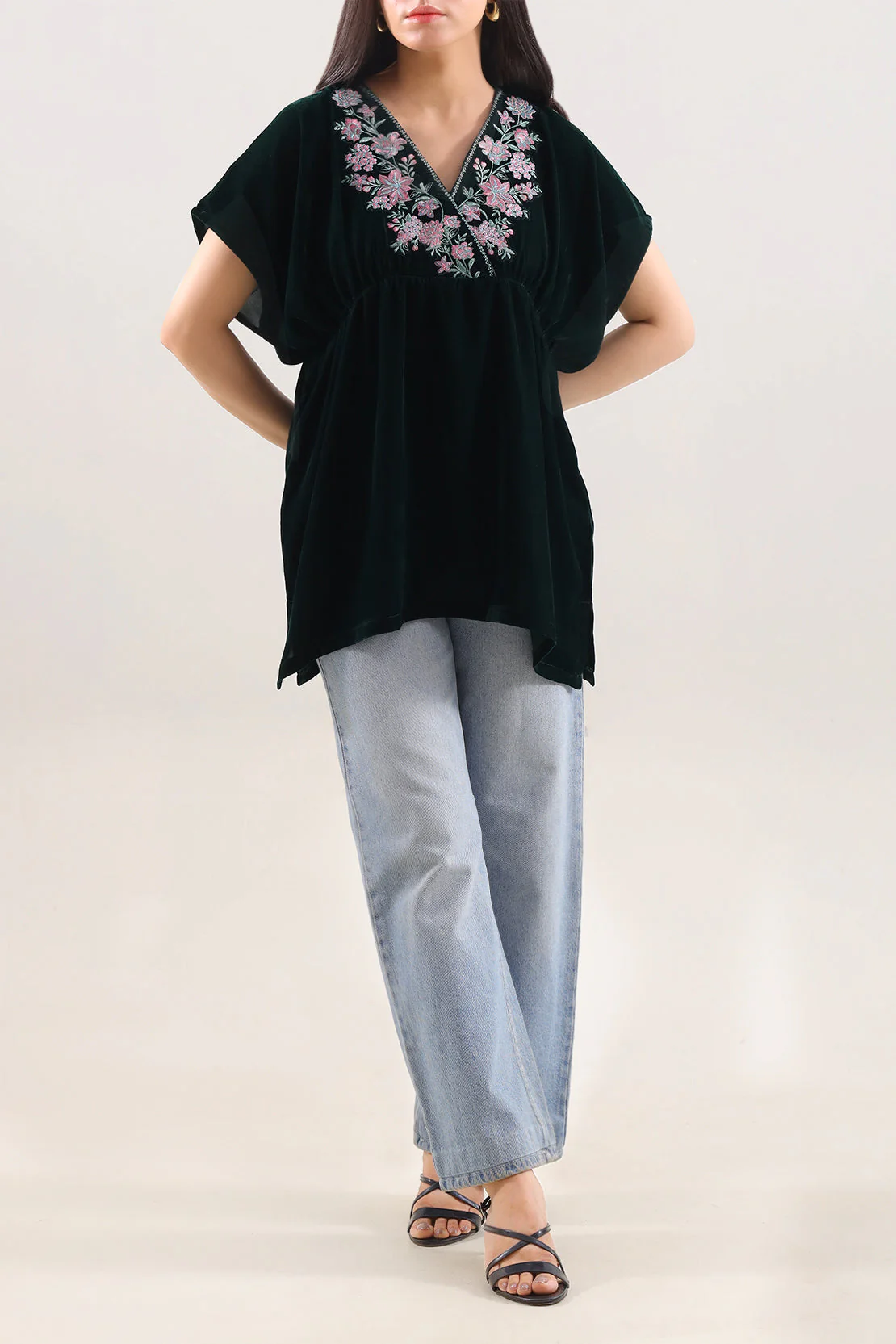 Solid Embroidered Velvet Stitched Shirt - Image 3