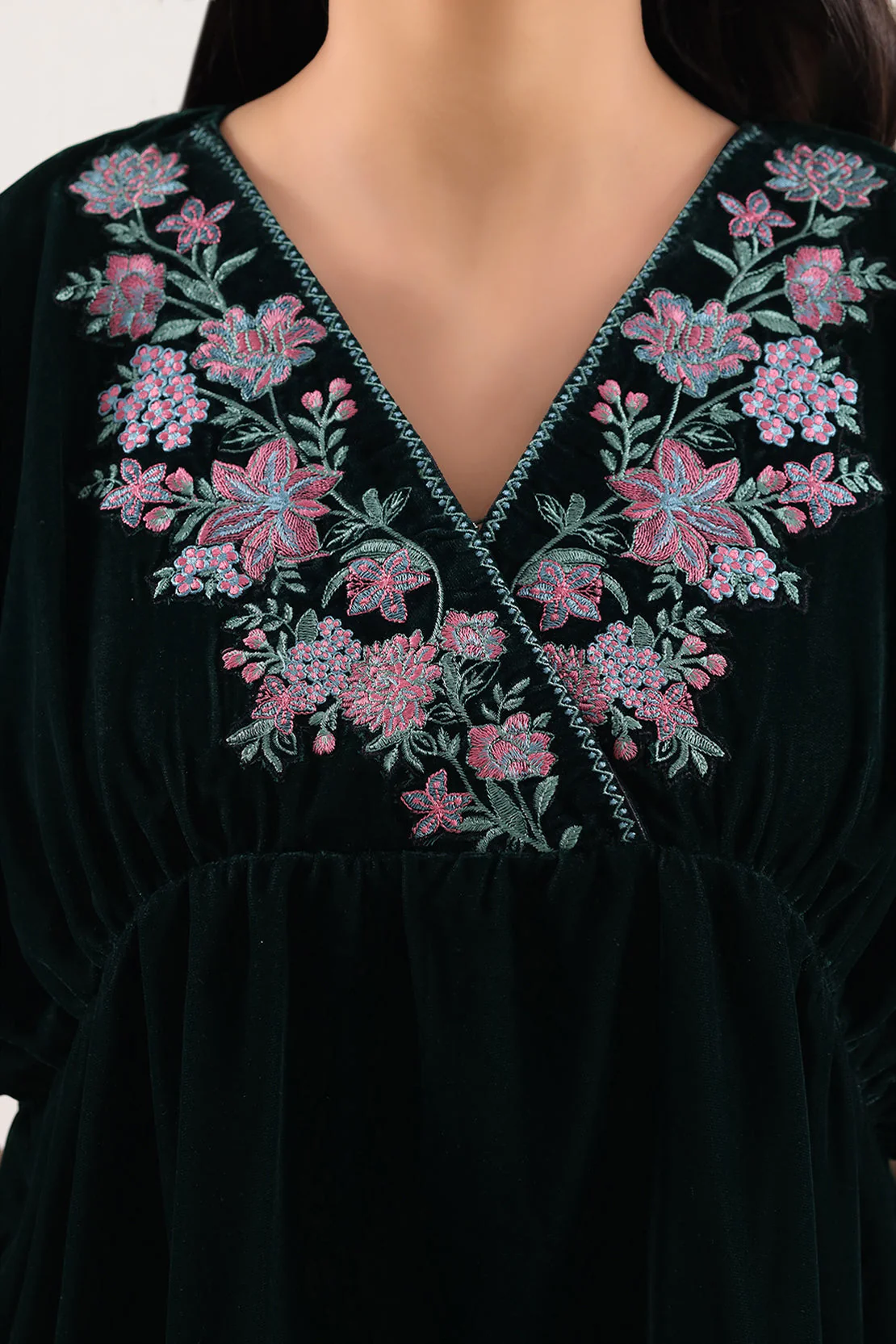 Solid Embroidered Velvet Stitched Shirt - Image 4