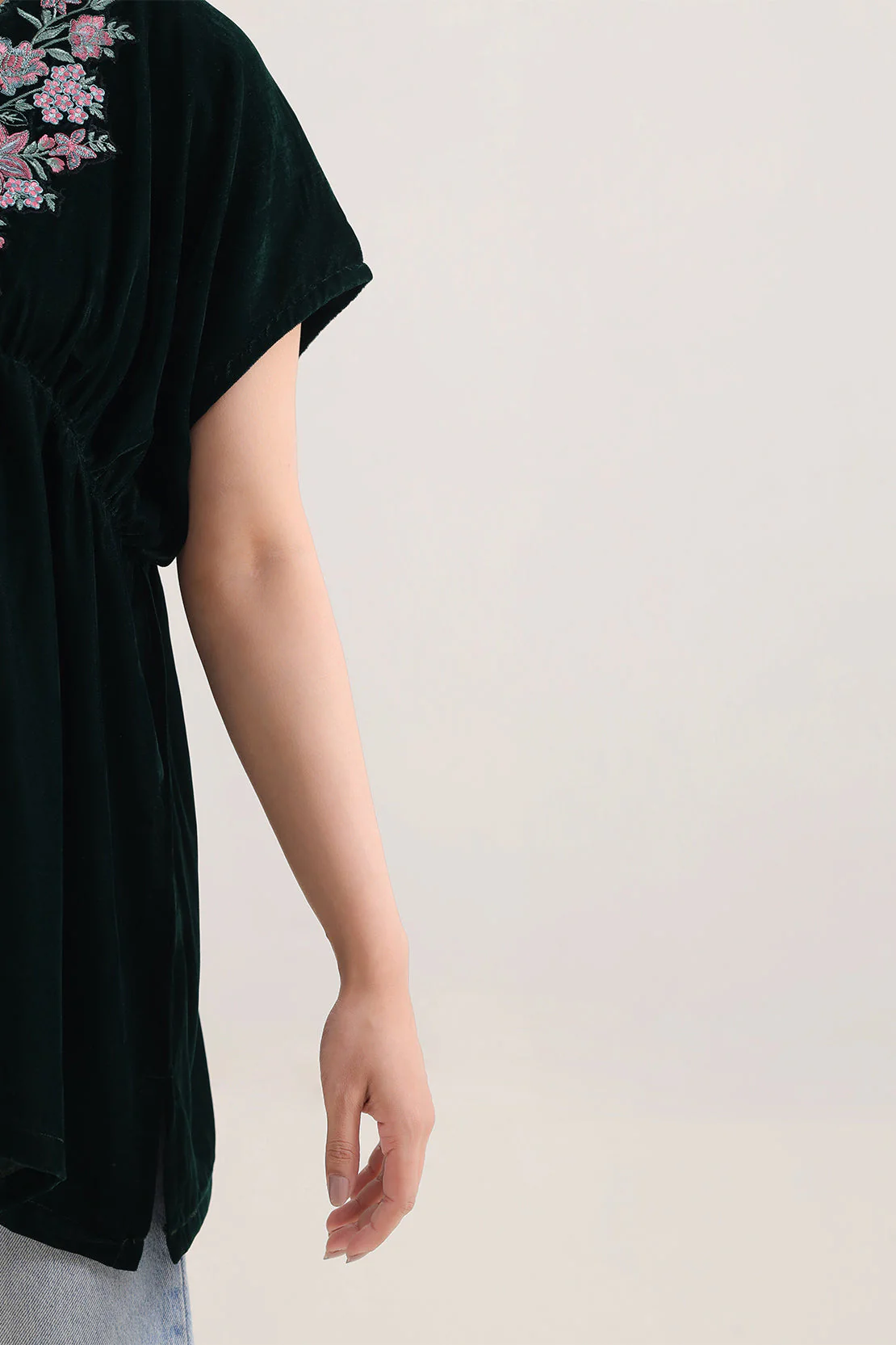 Solid Embroidered Velvet Stitched Shirt - Image 5