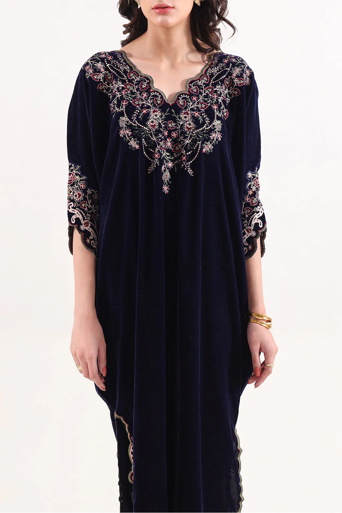 Solid Embroidered Velvet Stitched Shirt - Image 2