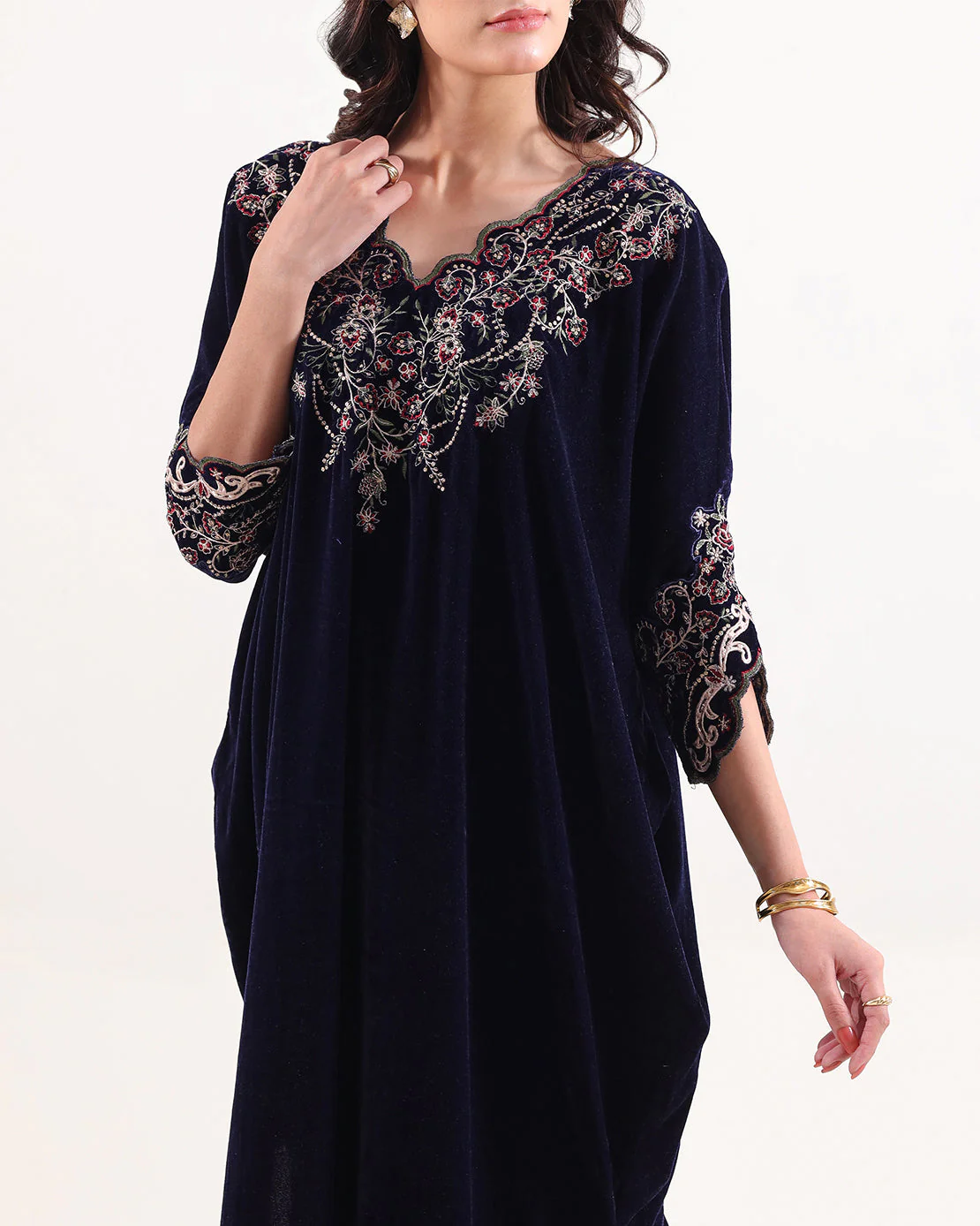 Solid Embroidered Velvet Stitched Shirt - Image 3