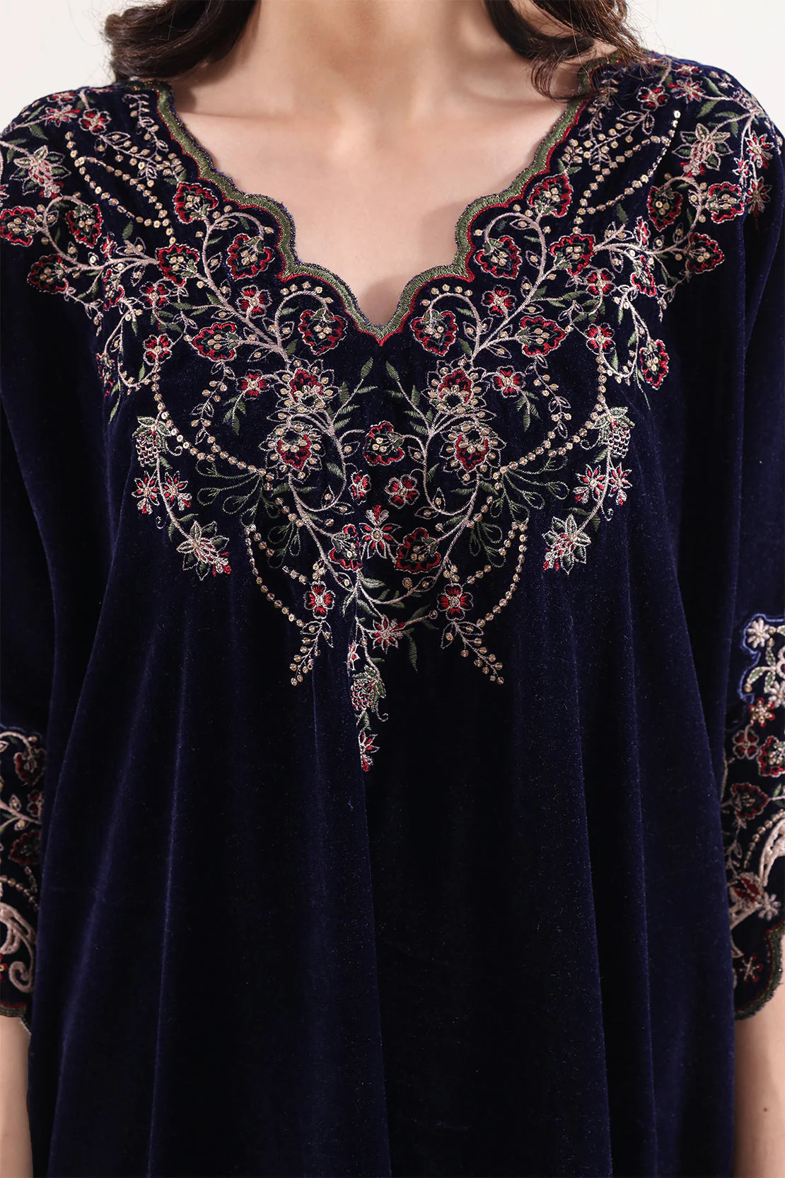 Solid Embroidered Velvet Stitched Shirt - Image 4