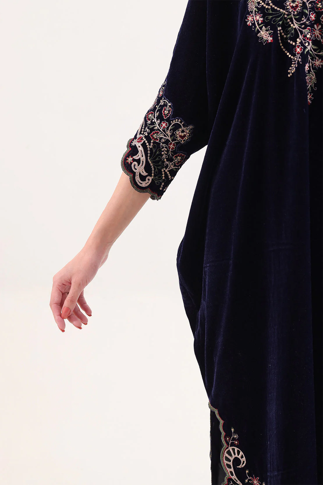 Solid Embroidered Velvet Stitched Shirt - Image 6