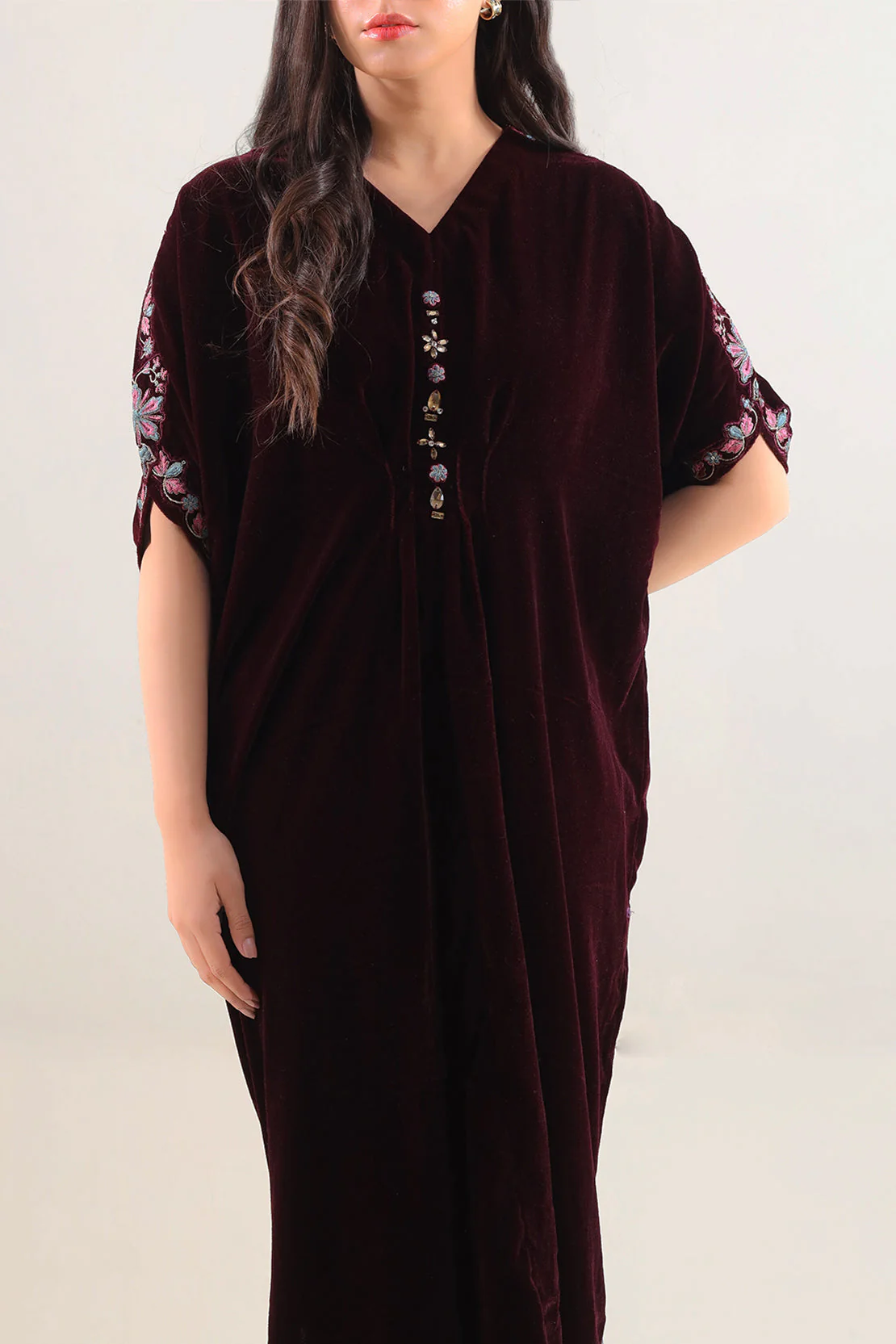 Solid+Embroidered Velvet Stitched Shirt - Image 2