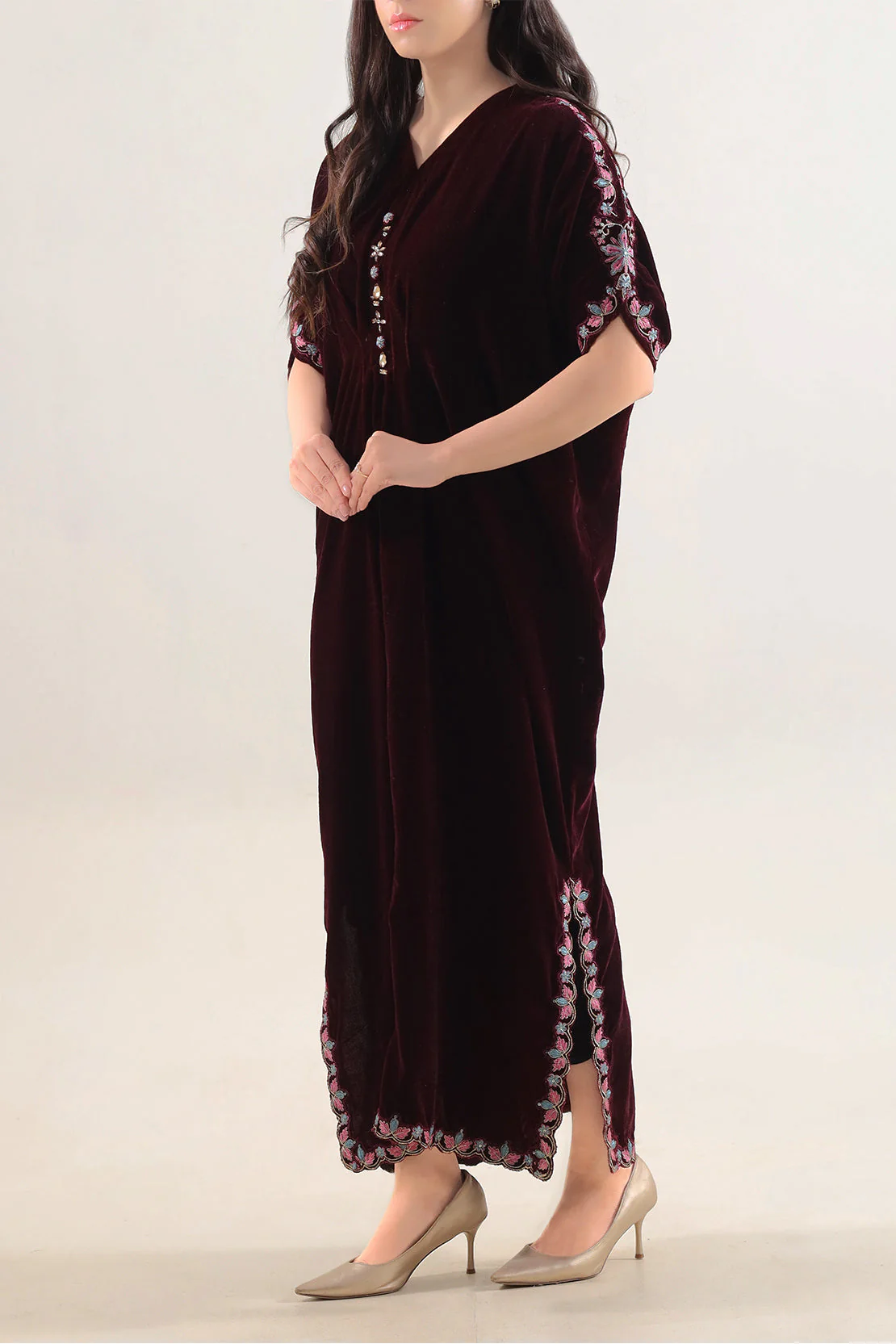 Solid+Embroidered Velvet Stitched Shirt - Image 3