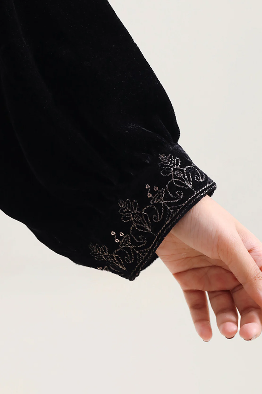 Solid Embroidered Velvet Stitched Shirt - Image 4
