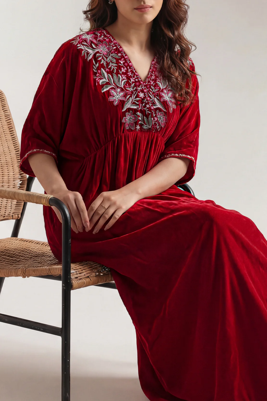 Solid Embroidered Velvet Stitched Shirt