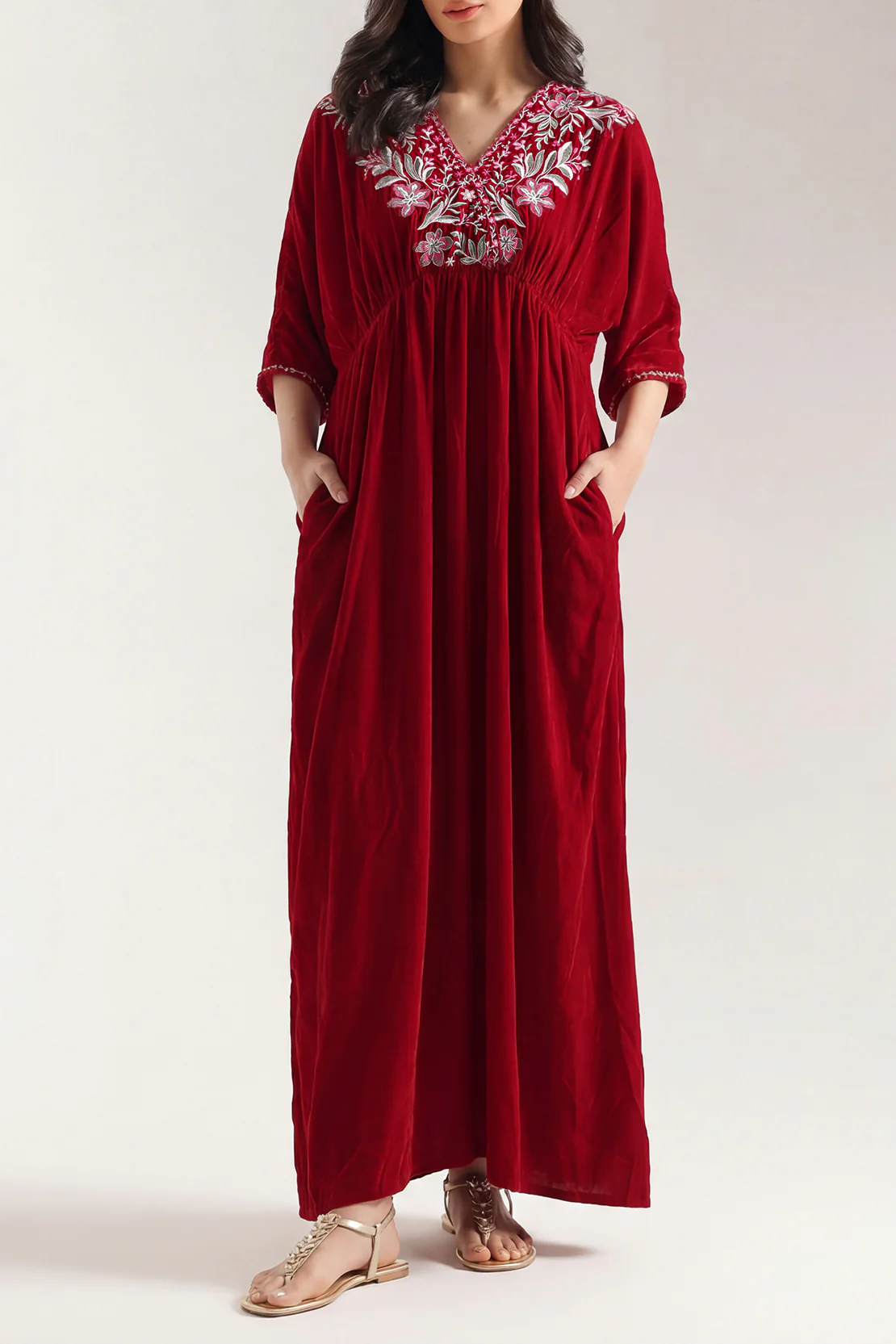 Solid Embroidered Velvet Stitched Shirt - Image 2