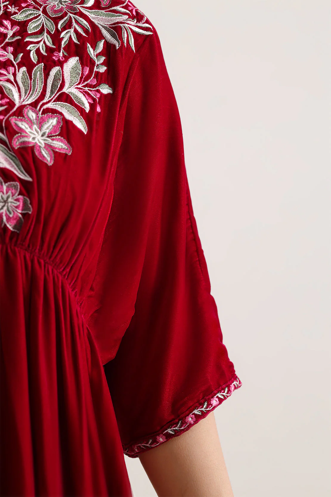 Solid Embroidered Velvet Stitched Shirt - Image 4