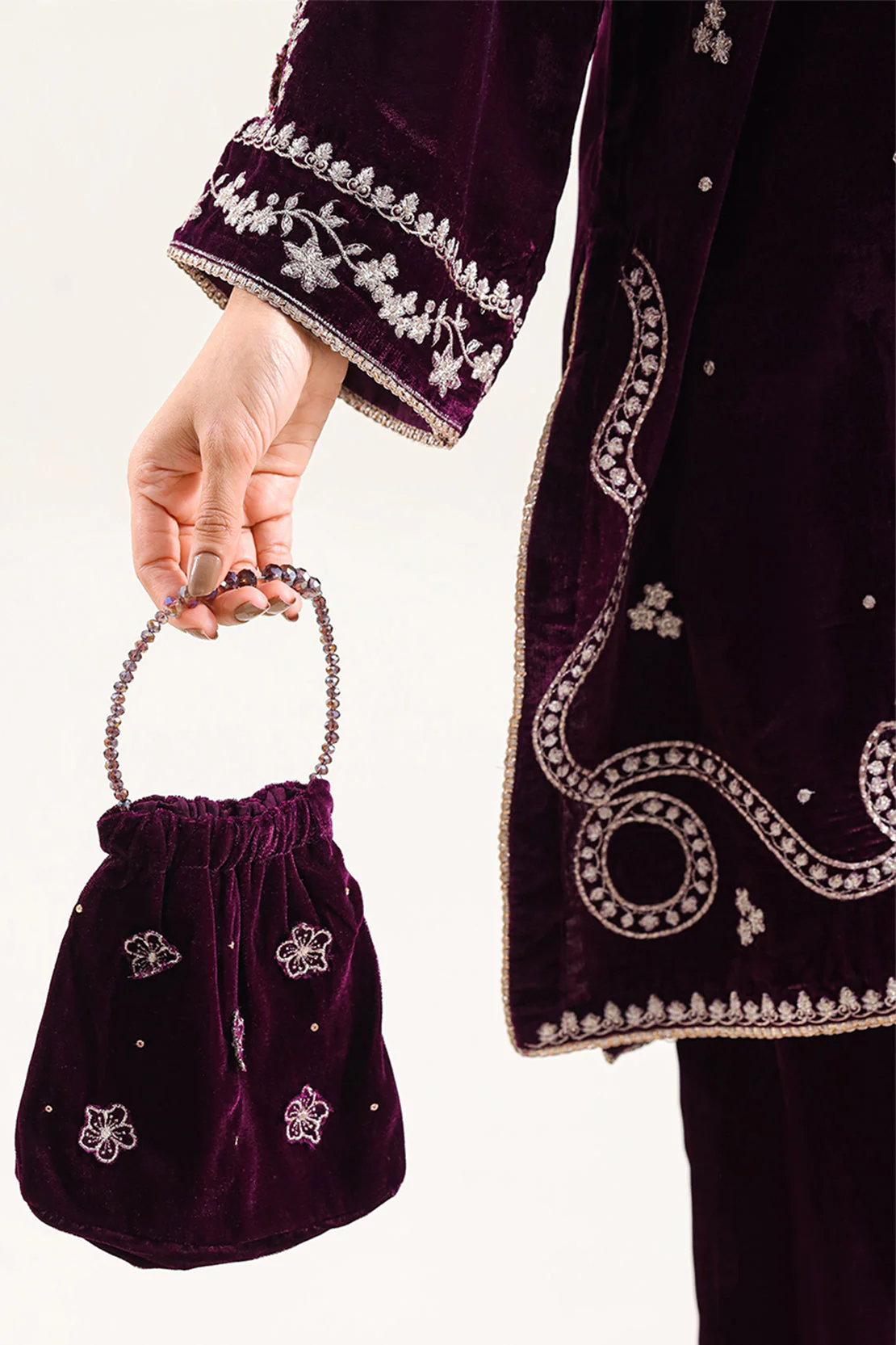 Solid Embroidered Velvet Stitched Shirt - Image 4
