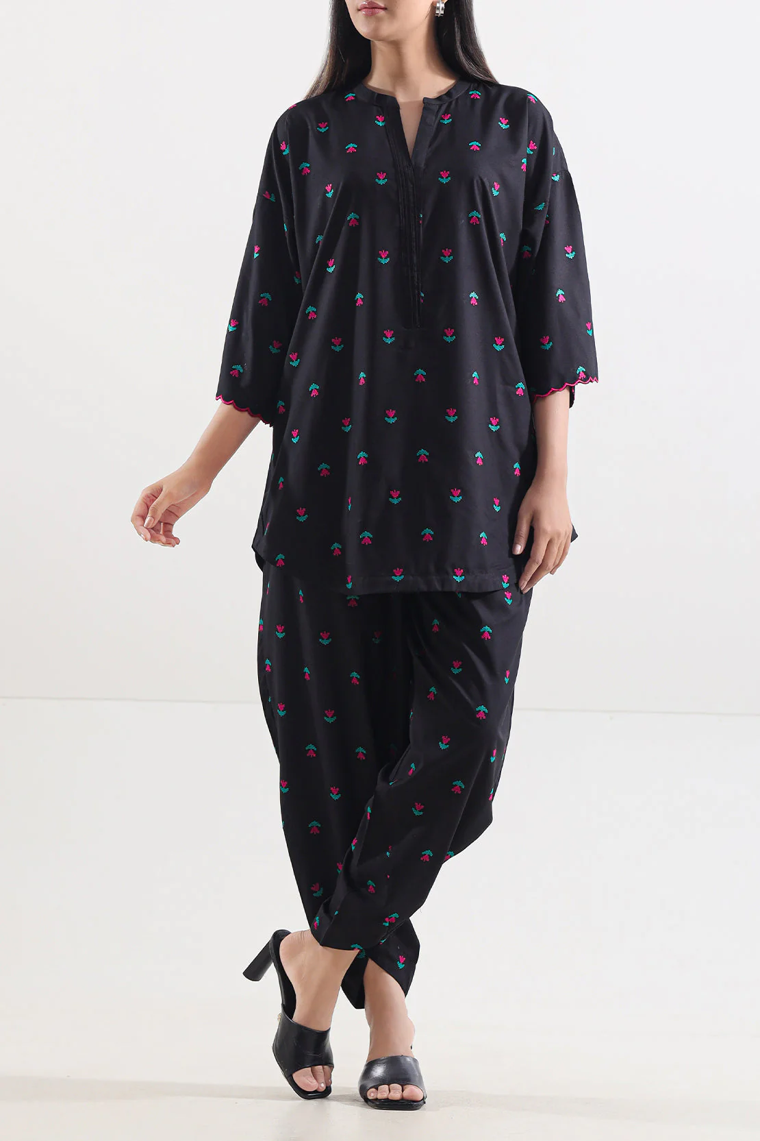 Solid Embroidered Wash n Wear Stitched 2 Piece (Shirt/Trouser)