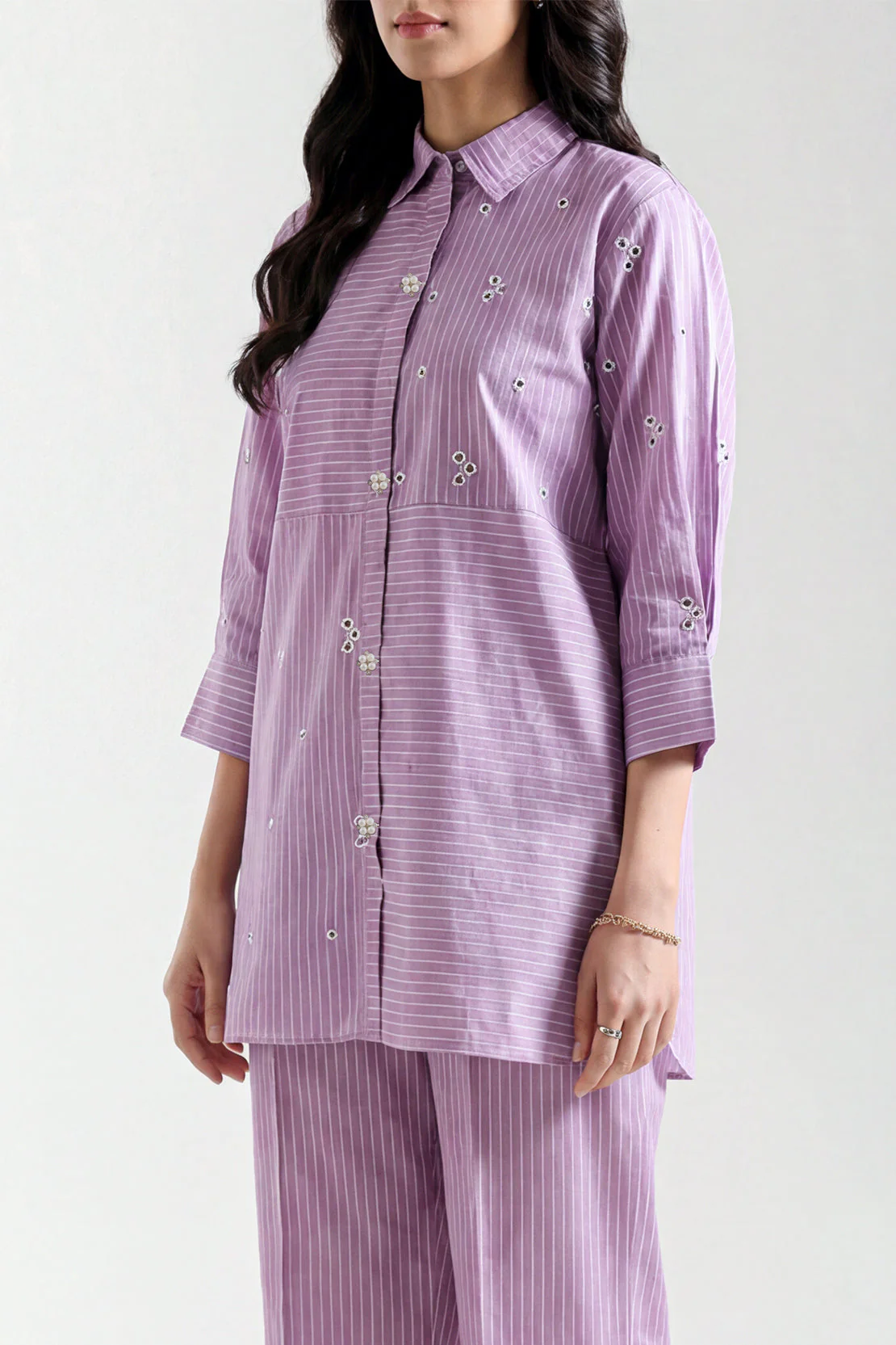Solid Embroidered Yarn Dyed Stitched 2 Piece (Shirt/Trouser) - Image 2