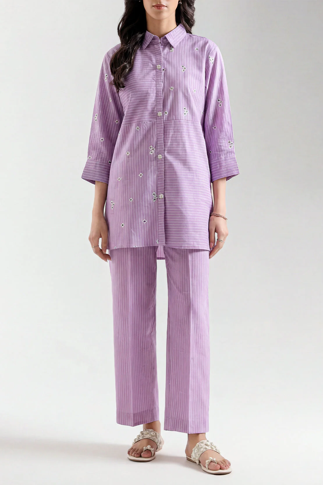 Solid Embroidered Yarn Dyed Stitched 2 Piece (Shirt/Trouser) - Image 3