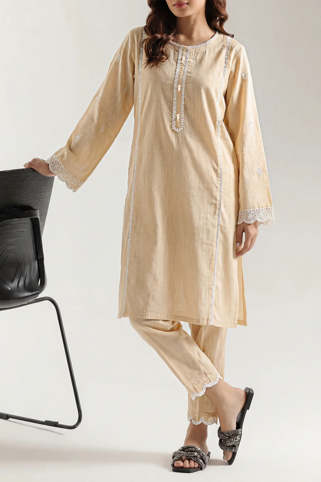 Solid Embroidered Zari Filament Stitched 2 Piece (Shirt/Trouser)