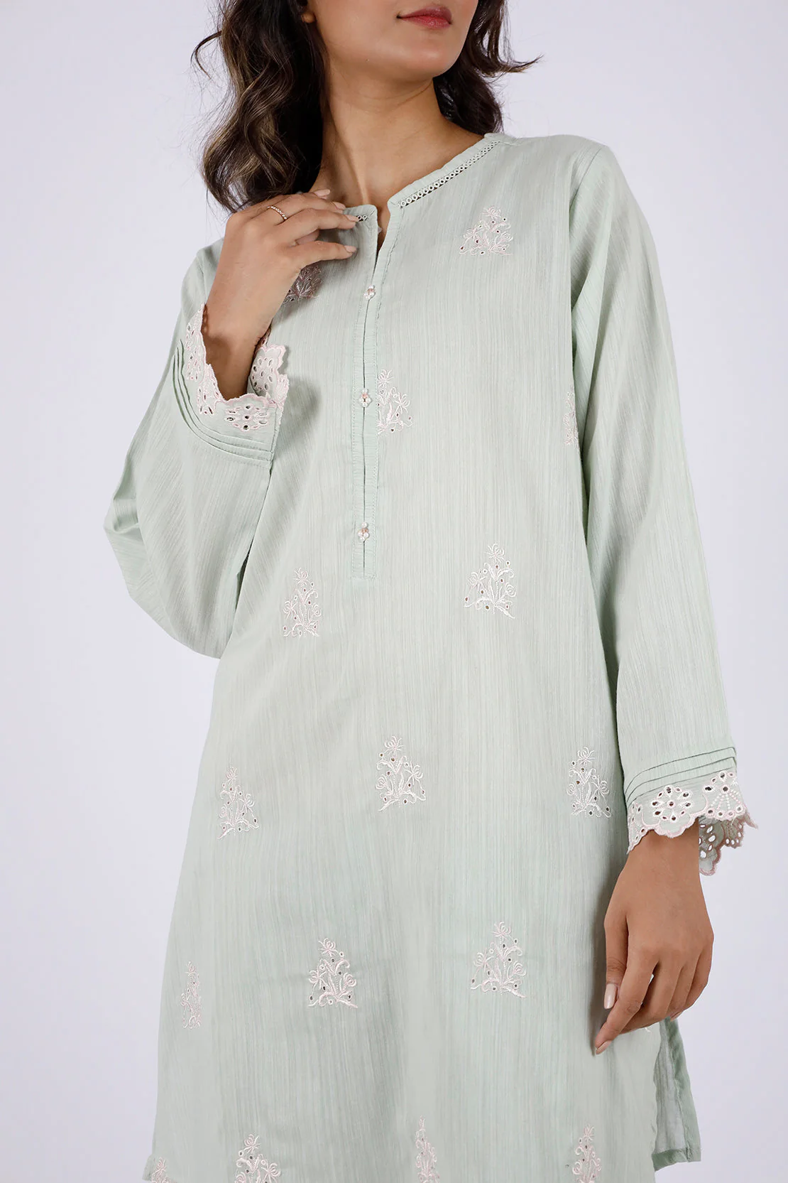 Solid Embroidered Zari Filament Stitched 2 Piece (Shirt/Trouser) - Image 2