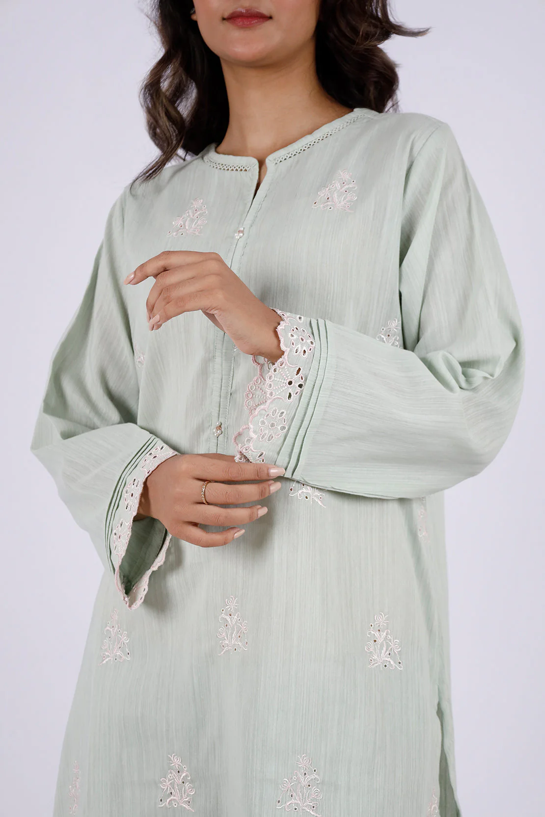 Solid Embroidered Zari Filament Stitched 2 Piece (Shirt/Trouser) - Image 3